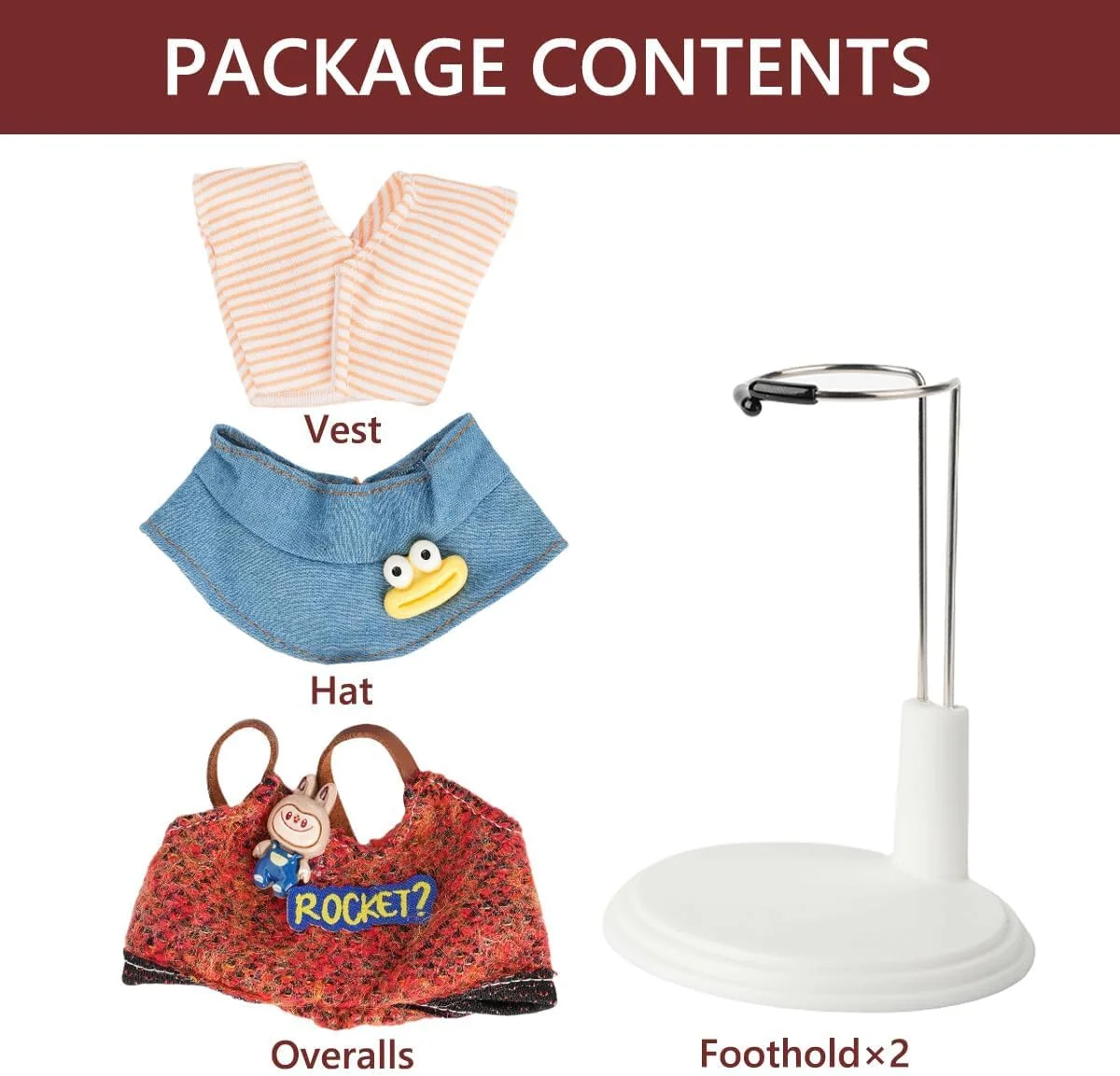 ست لباس و لوازم جانبی عروسک KASTWAVE مدل Gentleman Style، شامل لباس، سرهمی و کلاه، به همراه 1 پایه عروسک، لباس شیک و فانتزی (بدون عروسک) مناسب برای عروسک های پولیشی لابوبو 17 سانتی متری