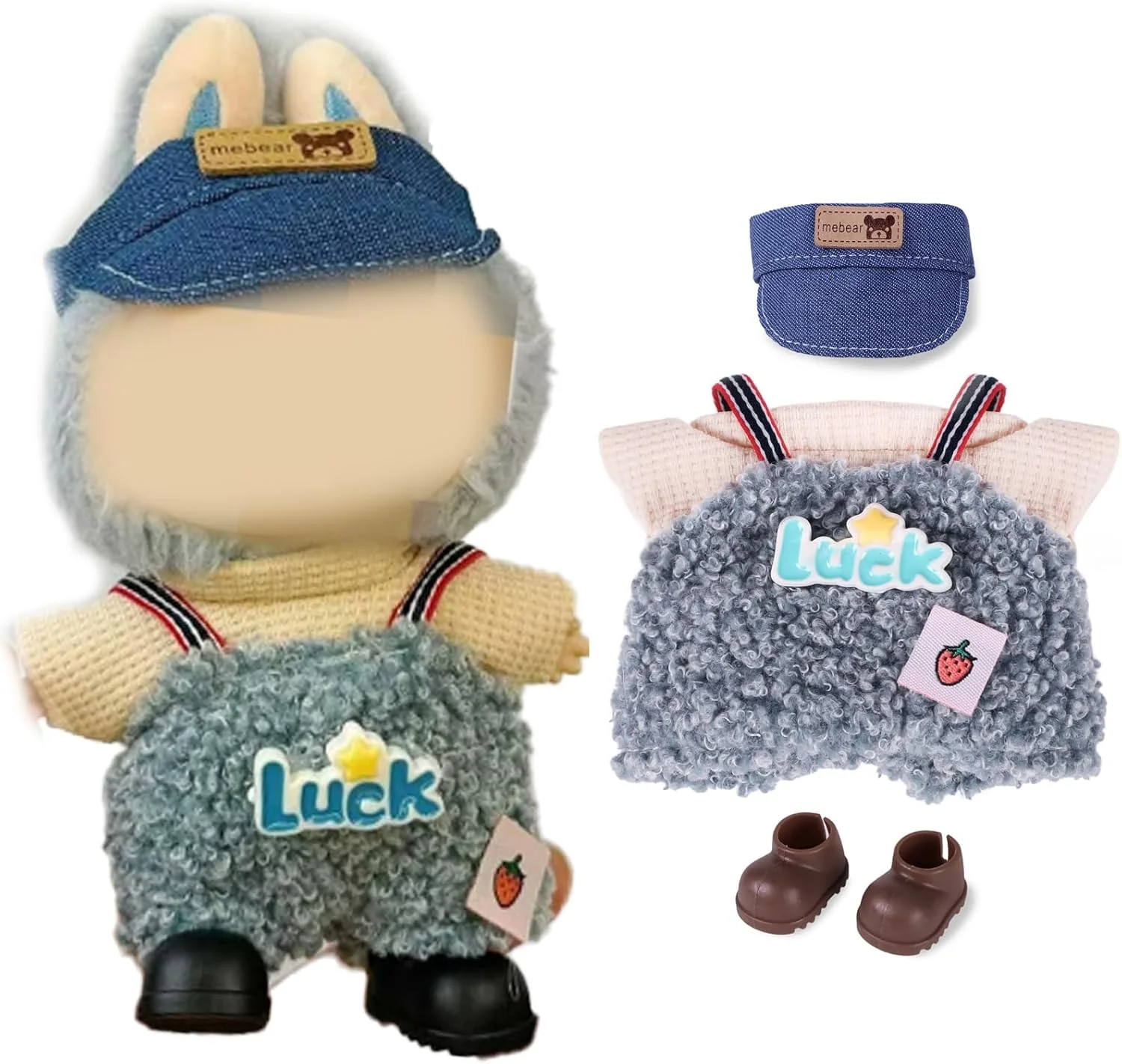 ست لباس 4 تکه KASTWAVE برای عروسک لابوبو، شامل کلاه، تی شرت، پیشبند و کفش، لباس مد روز ممتاز برای عروسک های 17 سانتی متری، هدیه منحصر به فرد برای کلکسیونرها