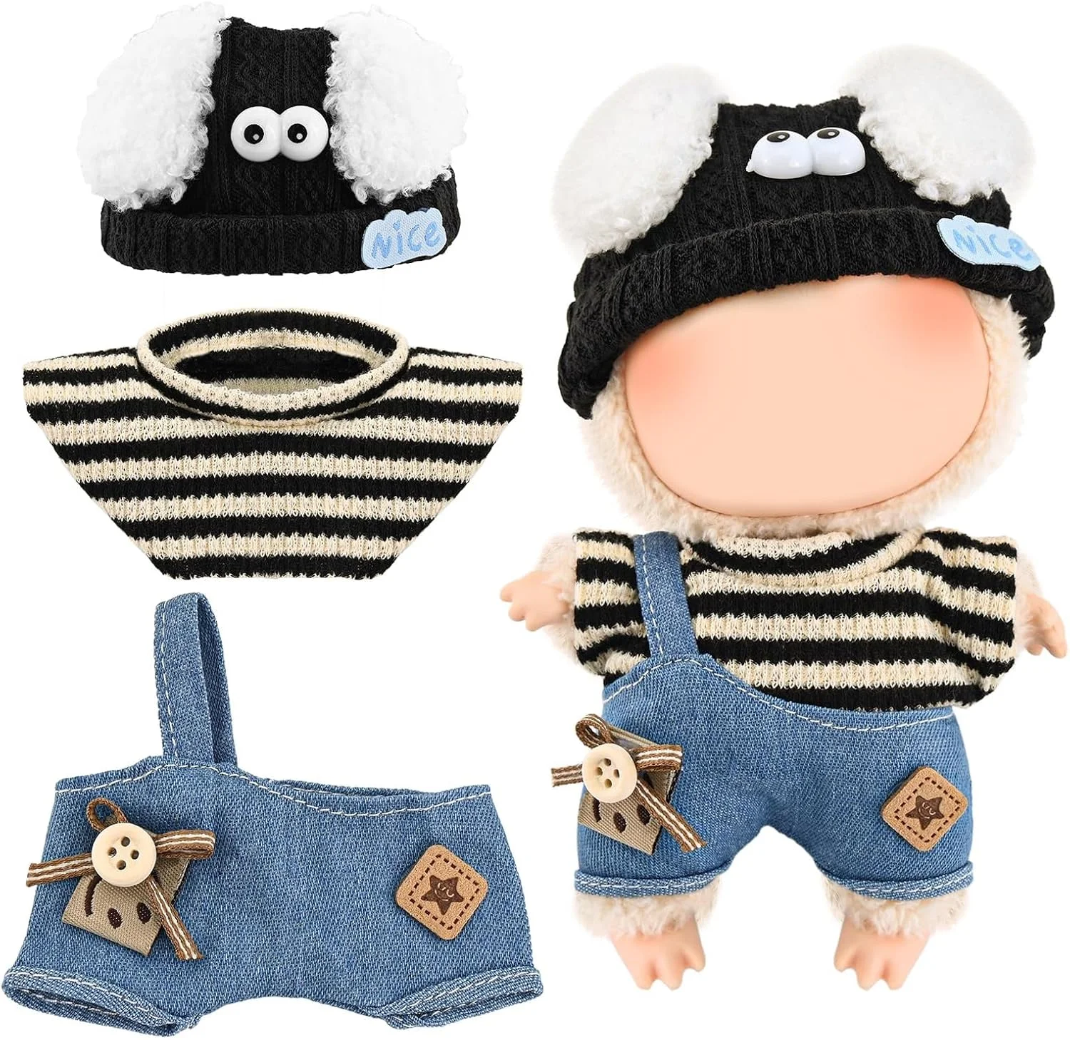 ست لباس بافتنی قلاب بافی KASTWAVE برای عروسک لابوبو 17 سانتی متری، شامل کلاه، تاپ و سرهمی دست ساز 3 تکه، لوازم جانبی لباس عروسک نخ نرم برای کلکسیونرها (عروسک شامل نمی شود)