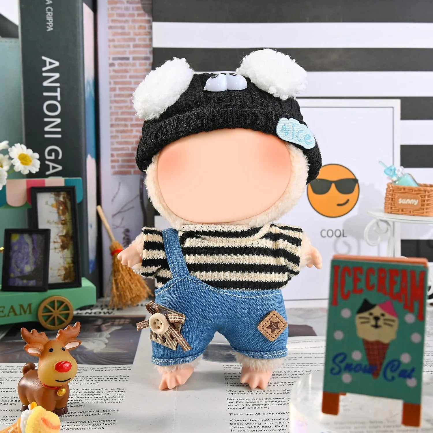 ست لباس بافتنی قلاب بافی KASTWAVE برای عروسک لابوبو 17 سانتی متری، شامل کلاه، تاپ و سرهمی دست ساز 3 تکه، لوازم جانبی لباس عروسک نخ نرم برای کلکسیونرها (عروسک شامل نمی شود)