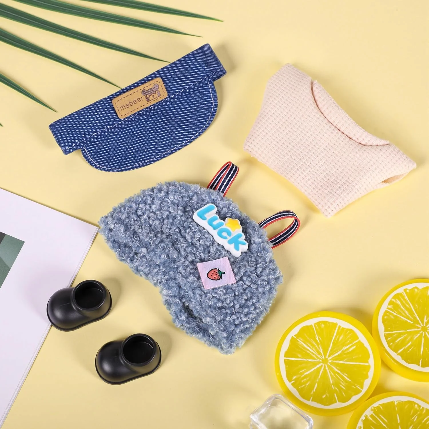 ست لباس 4 تکه KASTWAVE برای عروسک لابوبو، شامل کلاه، تی شرت، پیشبند و کفش، لباس مد روز ممتاز برای عروسک های 17 سانتی متری، هدیه منحصر به فرد برای کلکسیونرها