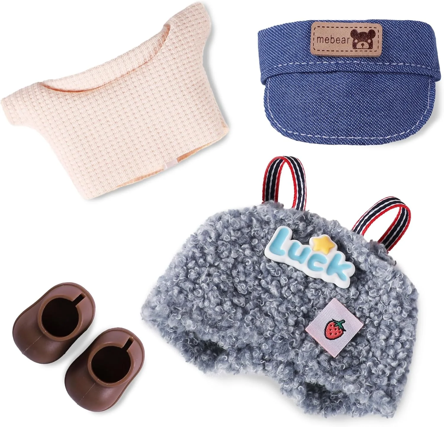 ست لباس 4 تکه KASTWAVE برای عروسک لابوبو، شامل کلاه، تی شرت، پیشبند و کفش، لباس مد روز ممتاز برای عروسک های 17 سانتی متری، هدیه منحصر به فرد برای کلکسیونرها