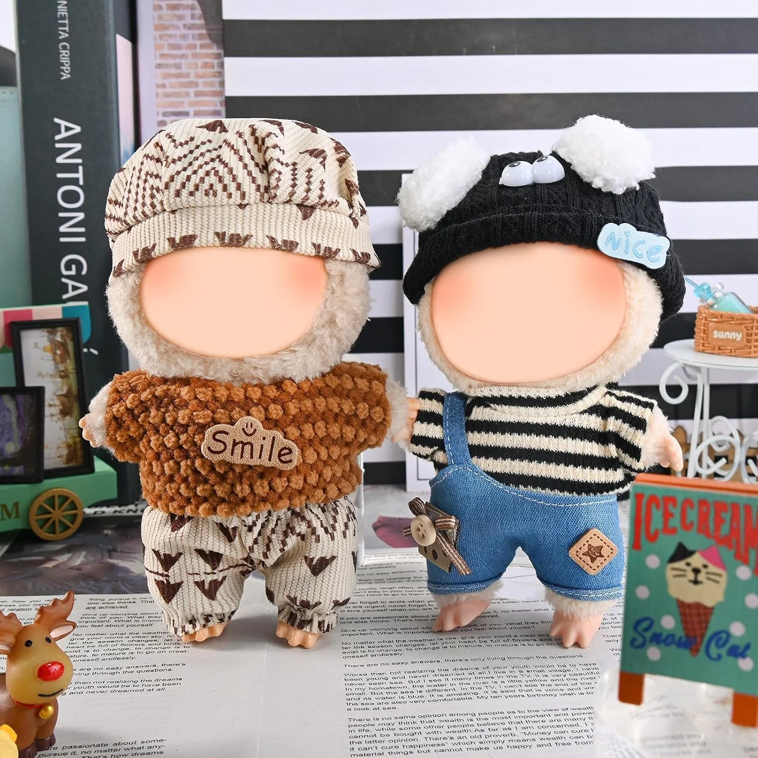 ست لباس بافتنی قلاب بافی KASTWAVE برای عروسک لابوبو 17 سانتی متری، شامل کلاه، تاپ و سرهمی دست ساز 3 تکه، لوازم جانبی لباس عروسک نخ نرم برای کلکسیونرها (عروسک شامل نمی شود)