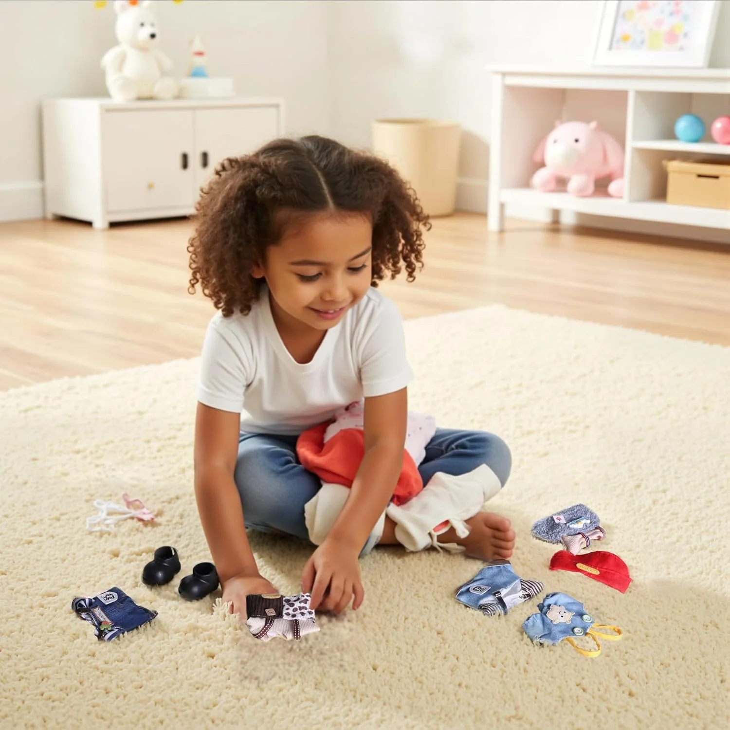 ست لباس 4 تکه KASTWAVE برای عروسک لابوبو، شامل کلاه، تی شرت، پیشبند و کفش، لباس مد روز ممتاز برای عروسک های 17 سانتی متری، هدیه منحصر به فرد برای کلکسیونرها