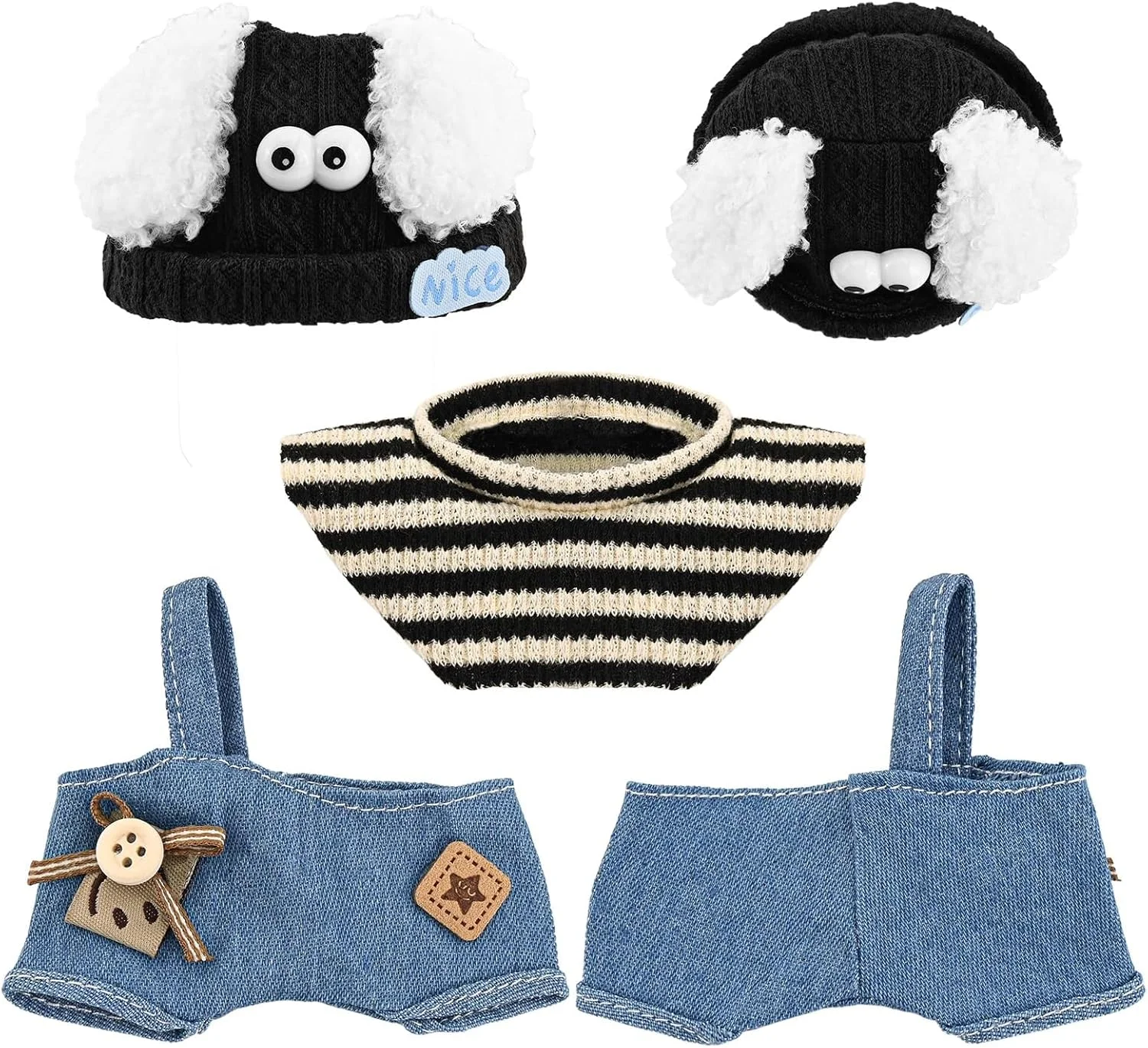 ست لباس بافتنی قلاب بافی KASTWAVE برای عروسک لابوبو 17 سانتی متری، شامل کلاه، تاپ و سرهمی دست ساز 3 تکه، لوازم جانبی لباس عروسک نخ نرم برای کلکسیونرها (عروسک شامل نمی شود)