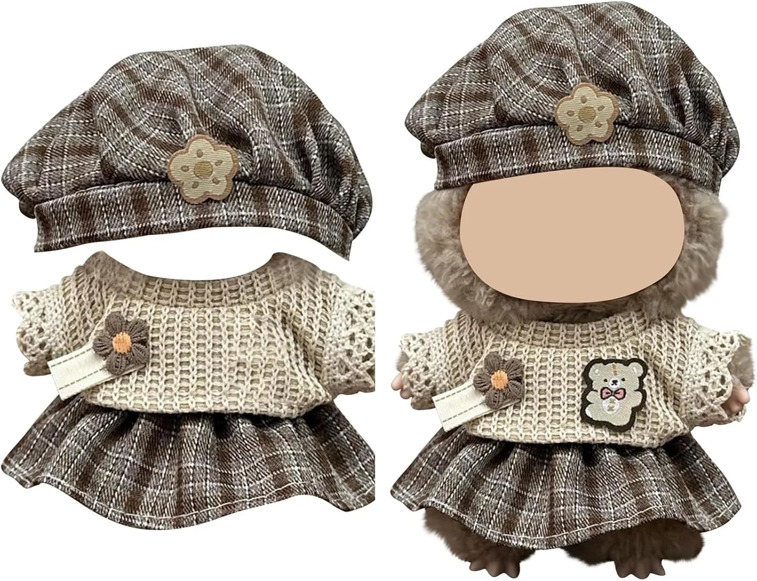 ست لباس بافتنی دست ساز KASTWAVE برای عروسک های لابوبو 15-17 سانتی متری، ژاکت، دامن و کلاه ناز، لوازم جانبی لباس پوشیدن شایان ستایش (عروسک شامل نمی شود)