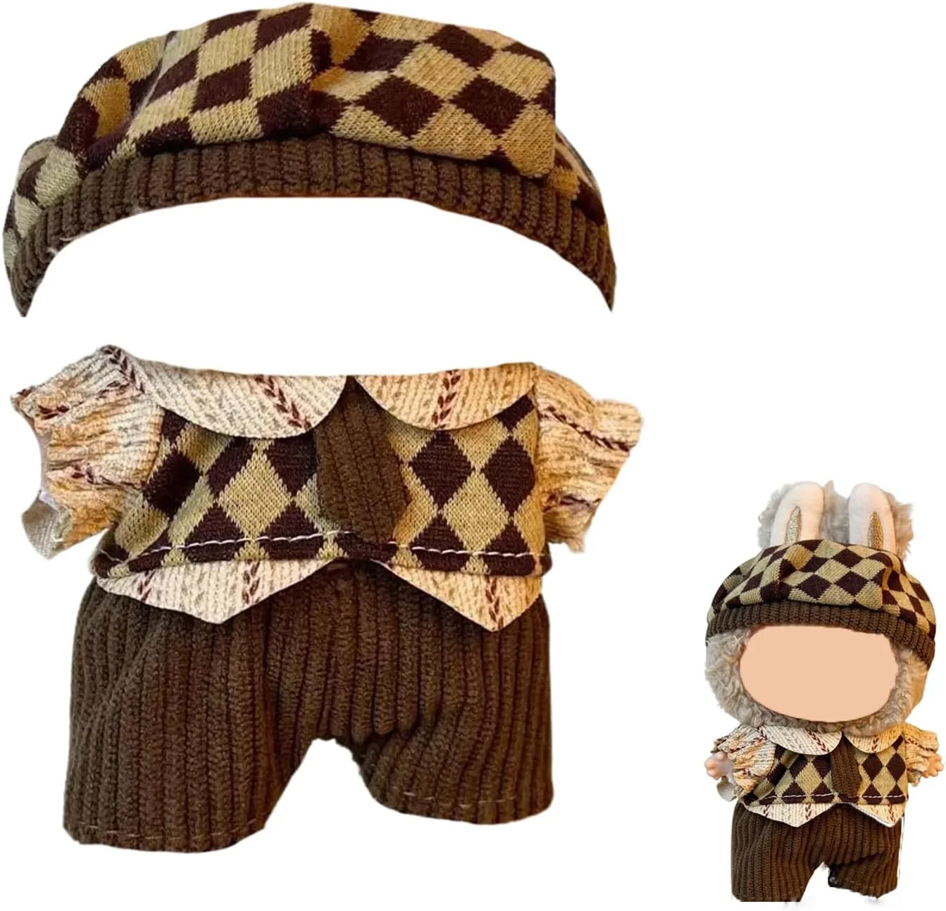 لباس عروسک سازگار با عروسک های لابوبو 17 سانتی متری، ست لباس 3 تکه شامل کلاه، لباس و لوازم جانبی، لباس شیک برای کلکسیونرهای عروسک لابوبو (عروسک پولیشی شامل نمی شود)