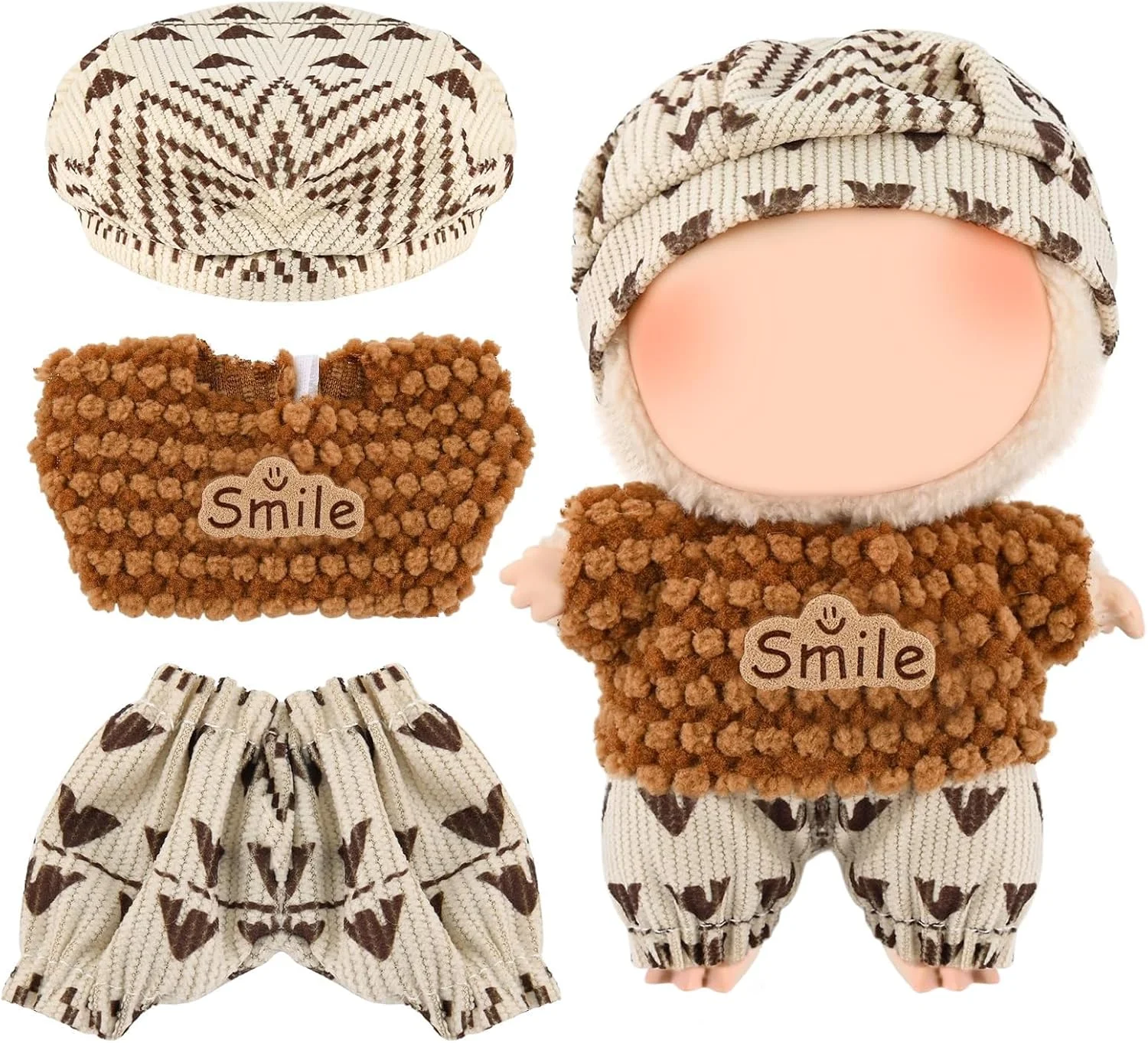ست لباس بافتنی دست ساز 3 تکه برای عروسک لابوبو - سازگار با عروسک های 15 تا 17 سانتی متری (5.91-6.7 اینچ) فقط به عنوان لوازم جانبی، شامل کلاه، ژاکت و کیف، لوازم جانبی لباس عروسک دست ساز ممتاز