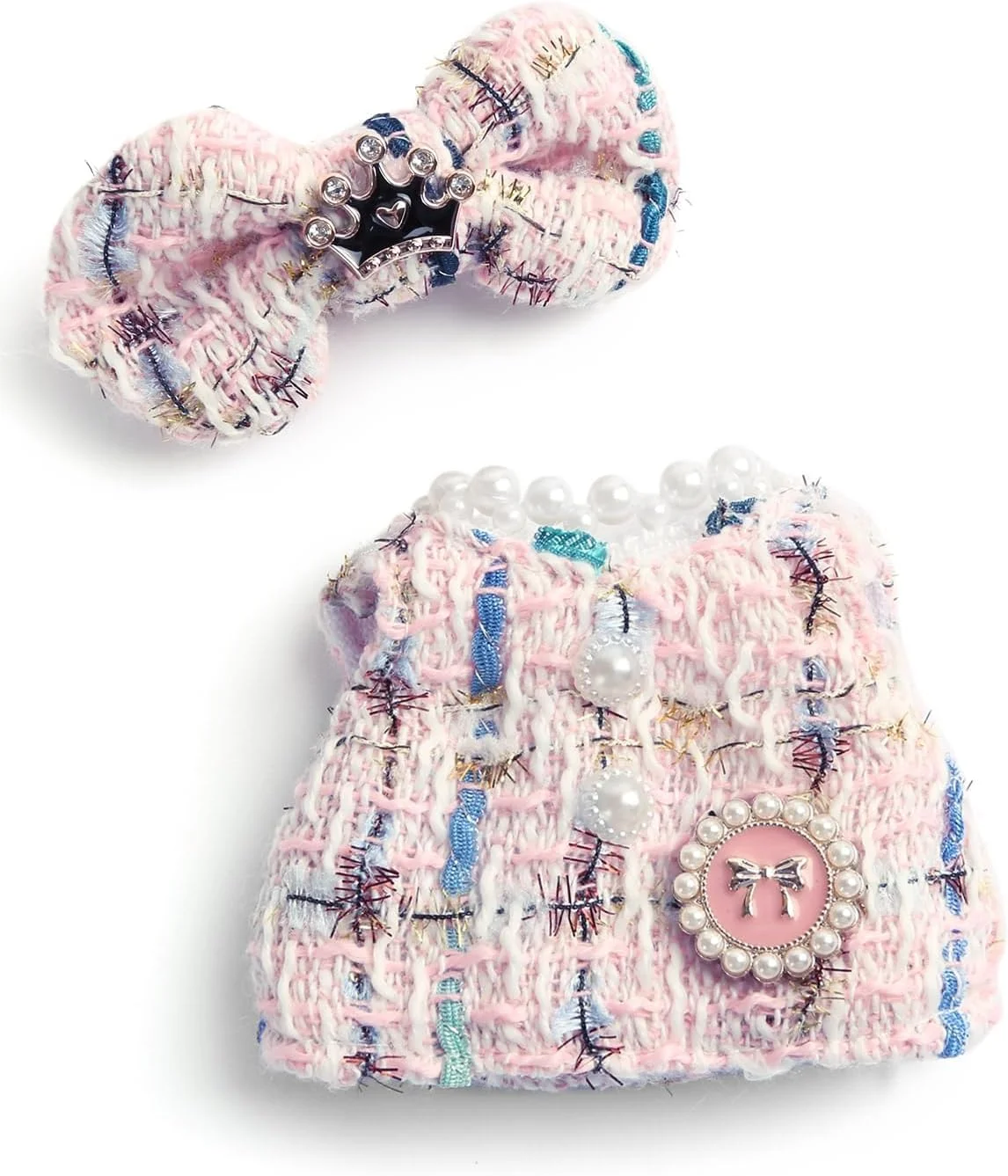 لباس های شیک برای لابوبو، ست لباس عروسک 17 سانتی متری، پیراهن توئید چهارخانه صورتی + پاپیون صورتی، طراحی شده برای لباس های لابوبو، لباس برای عروسک های 17 سانتی متری شما (بدون عروسک)