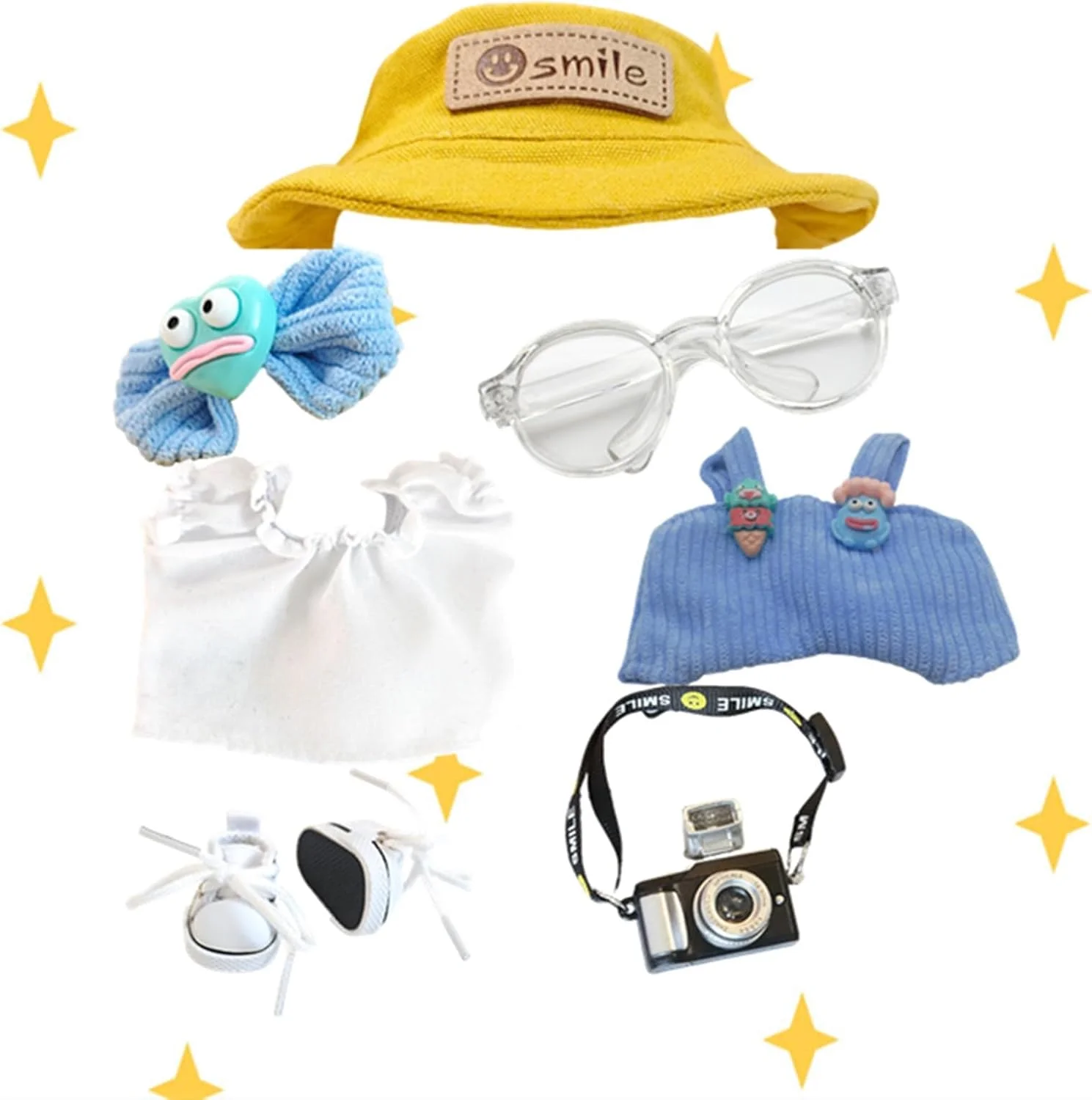 ست لباس 7 تکه عروسک لابوبو شامل لباس، کلاه، شلوار، کفش، عینک، گیره مو و لوازم جانبی دوربین - استایل کژوال خنک برای عروسک های 17 سانتی متری (عروسک شامل نمی شود) ست لباس 7 تکه عروسک لابوبو شامل لباس، کلاه، شلوار، کفش، عینک، گیره مو و لوازم جانبی دوربین - استایل کژوال خنک برای عروسک های 17 سانتی متری (عروسک شامل نمی شود)