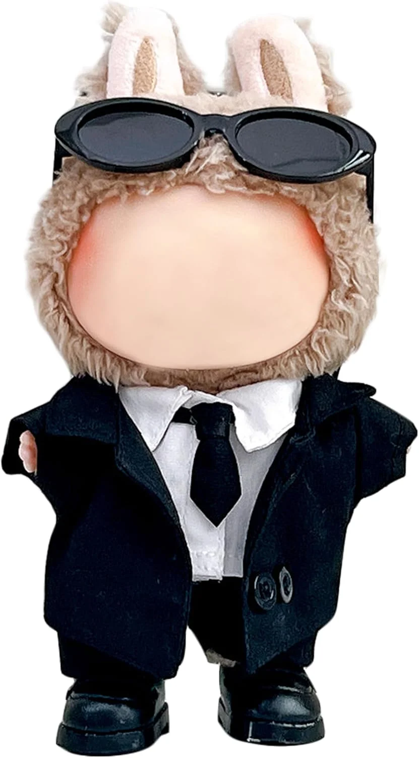ست لباس و اکسسوری 4 تکه عروسک KASTWAVE برای عروسک پولیشی لابوبو، مناسب برای عروسک های 17 سانتی متری، ست کت و شلوار باحال با پیراهن، کراوات، کت و عینک آفتابی، لباس شیک عروسک (بدون عروسک)