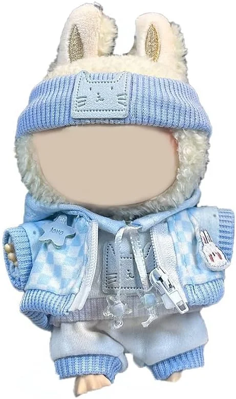 ست لباس عروسک لابوبو، شامل 4 تکه کلاه، هودی، تاپ و شلوار، استایل کژوال و خنک برای عروسک های 17 سانتی متری (عروسک شامل نمی شود)