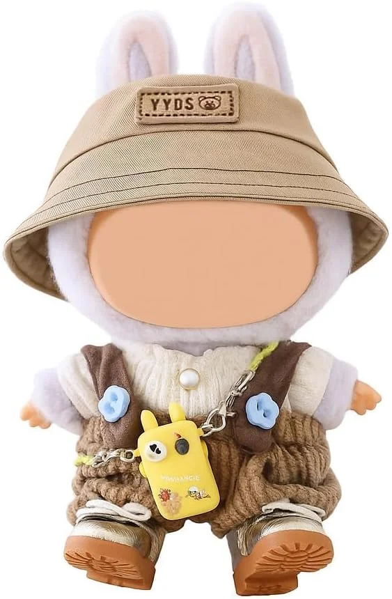 ست لباس 5 تکه KASTWAVE برای عروسک لابوبو، کلاه کتان قهوه ای خاکی، ست پیشبند مخملی کبریتی، مدل گوشی مینیاتوری و کفش، لوازم جانبی شیک عروسک (عروسک شامل نمی شود)