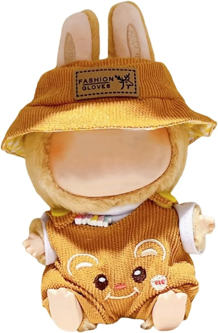 لباس عروسک برای لابوبو، ست لباس زرد 3 تکه برای عروسک های 17 سانتی متری - شامل کلاه سطلی، سرهمی مخملی کبریتی - لباس برای کلکسیون های پولیشی (بدون عروسک)