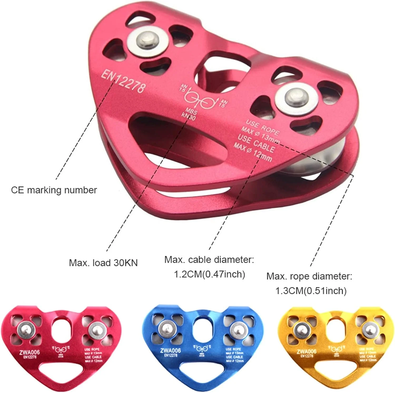 قرقره سنگنوردی SEMONE، قرقره زیپ لاین، لوازم پیاده روی با استحکام بالا، آلیاژ غارنوردی مقاوم در برابر سایش، دستگاه آویزان، کاوش در ارتفاع، کار در ارتفاع (آبی تیره)