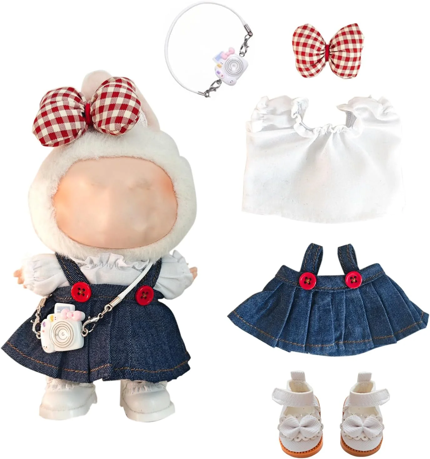 ست لباس و پوشاک عروسک 17 سانتی متری برای لابوبو (بدون عروسک)، لباس های مد روز برای اسباب بازی های پولیشی، لباس عروسک پولیشی 17 سانتی متری با لوازم جانبی، ست کلاه و سرهمی سازگار با سری Have a Seat/Macaron (A-5PCS)