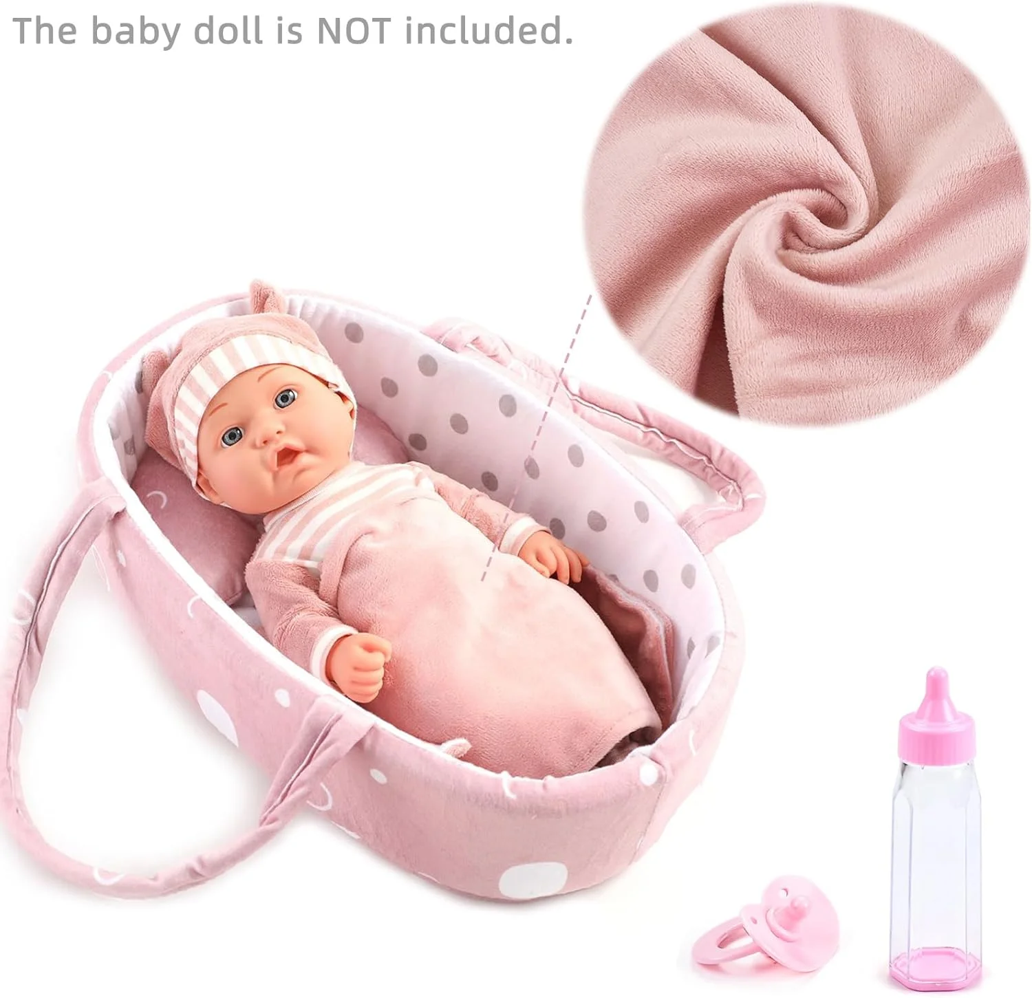مجموعه 8 تکه لوازم جانبی عروسک نوزاد Enjoyin شامل شیشه شیر، پستانک، پتو، بالش، ظروف غذاخوری و سبد حمل برای عروسک های 9 تا 12 اینچی