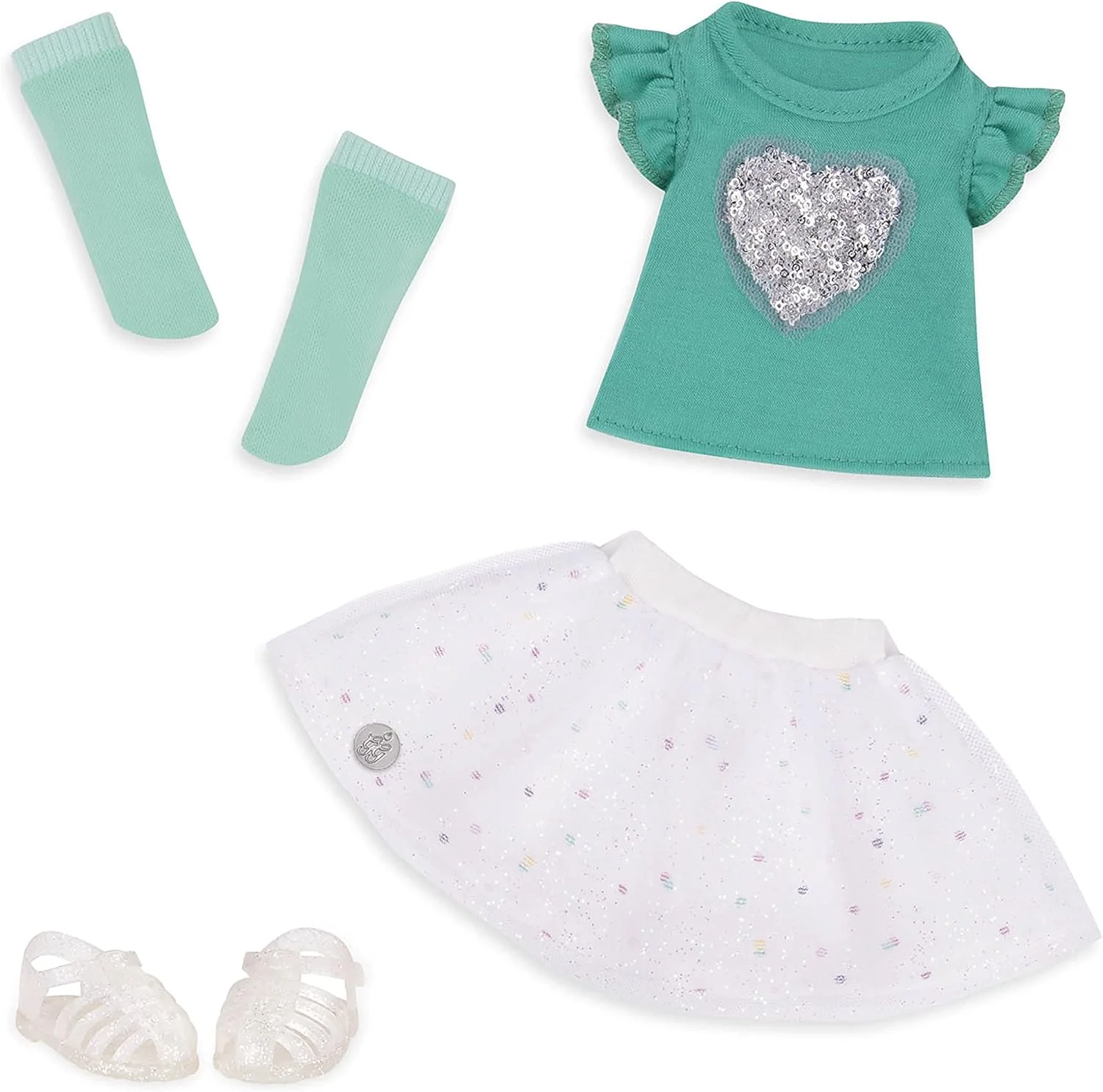 لباس عروسک دختران گلیتر - لباس قلب براق - تاپ و دامن چین دار - لوازم جانبی عروسک 14 اینچی - درخشش با استایل! - اسباب بازی برای کودکان 3 سال به بالا