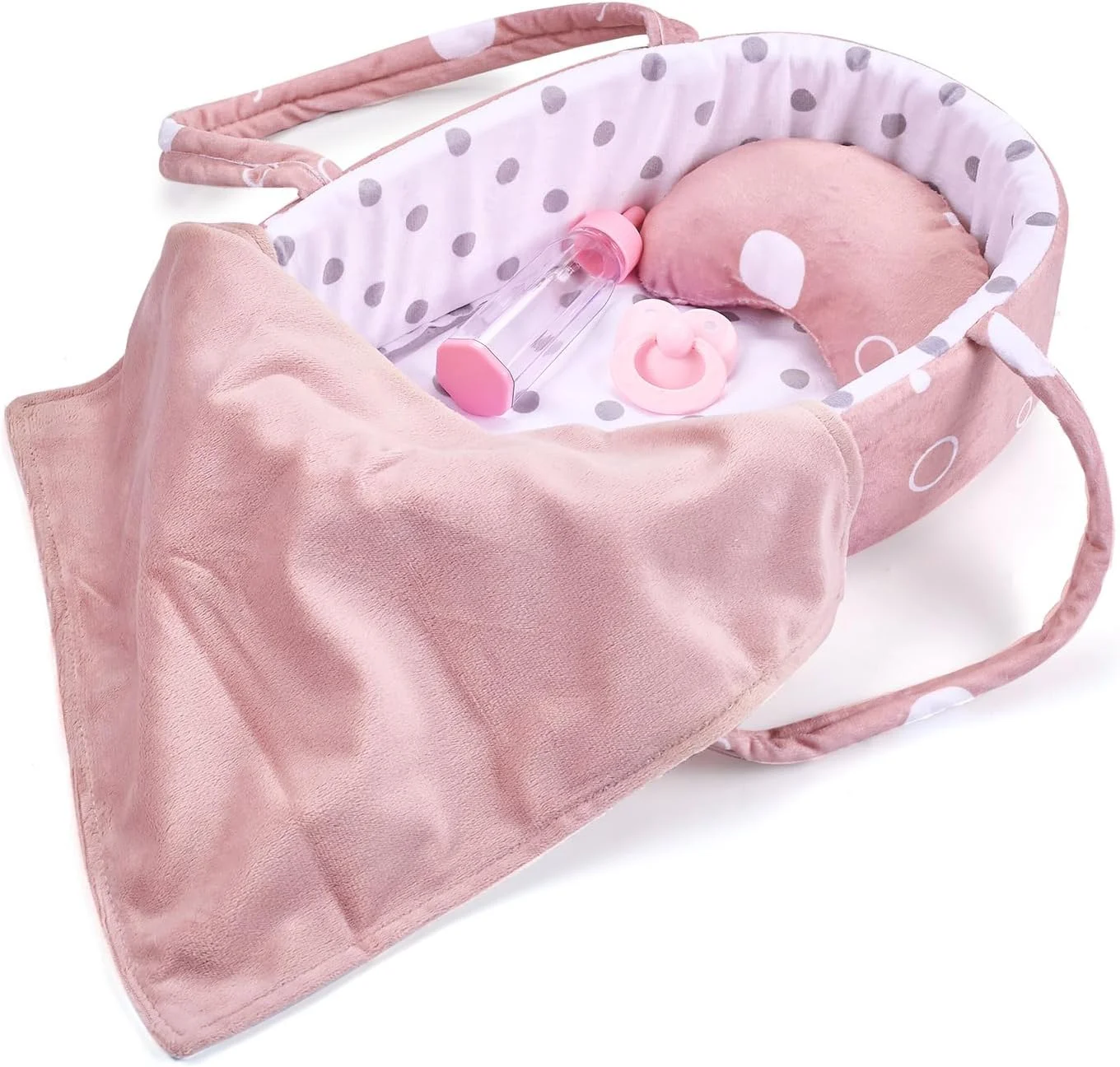 مجموعه 8 تکه لوازم جانبی عروسک نوزاد Enjoyin شامل شیشه شیر، پستانک، پتو، بالش، ظروف غذاخوری و سبد حمل برای عروسک های 9 تا 12 اینچی