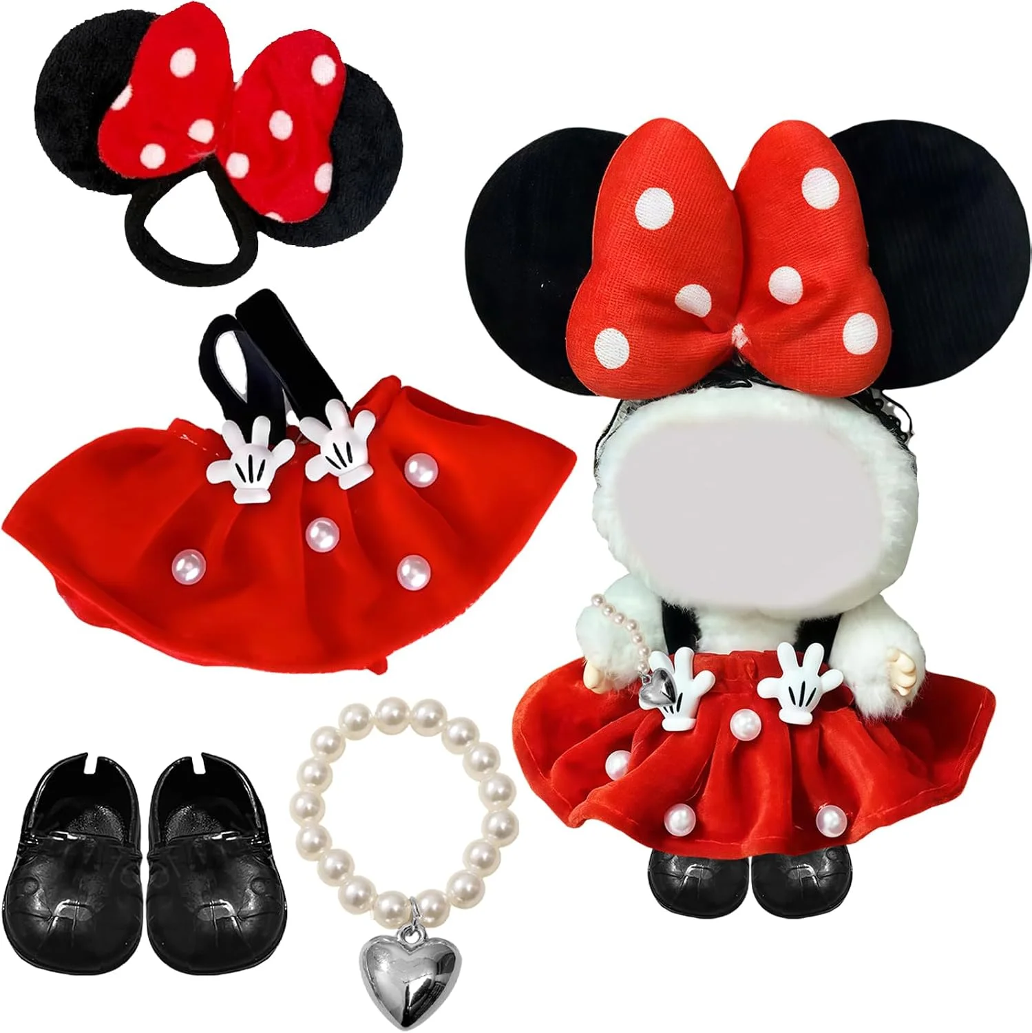 GWAWG ست 4 تکه لباس 17 سانتی متری برای عروسک های 17 سانتی متری، شامل 1 پاپیون، 1 دستبند، 1 لباس و 1 جفت کفش عروسکی