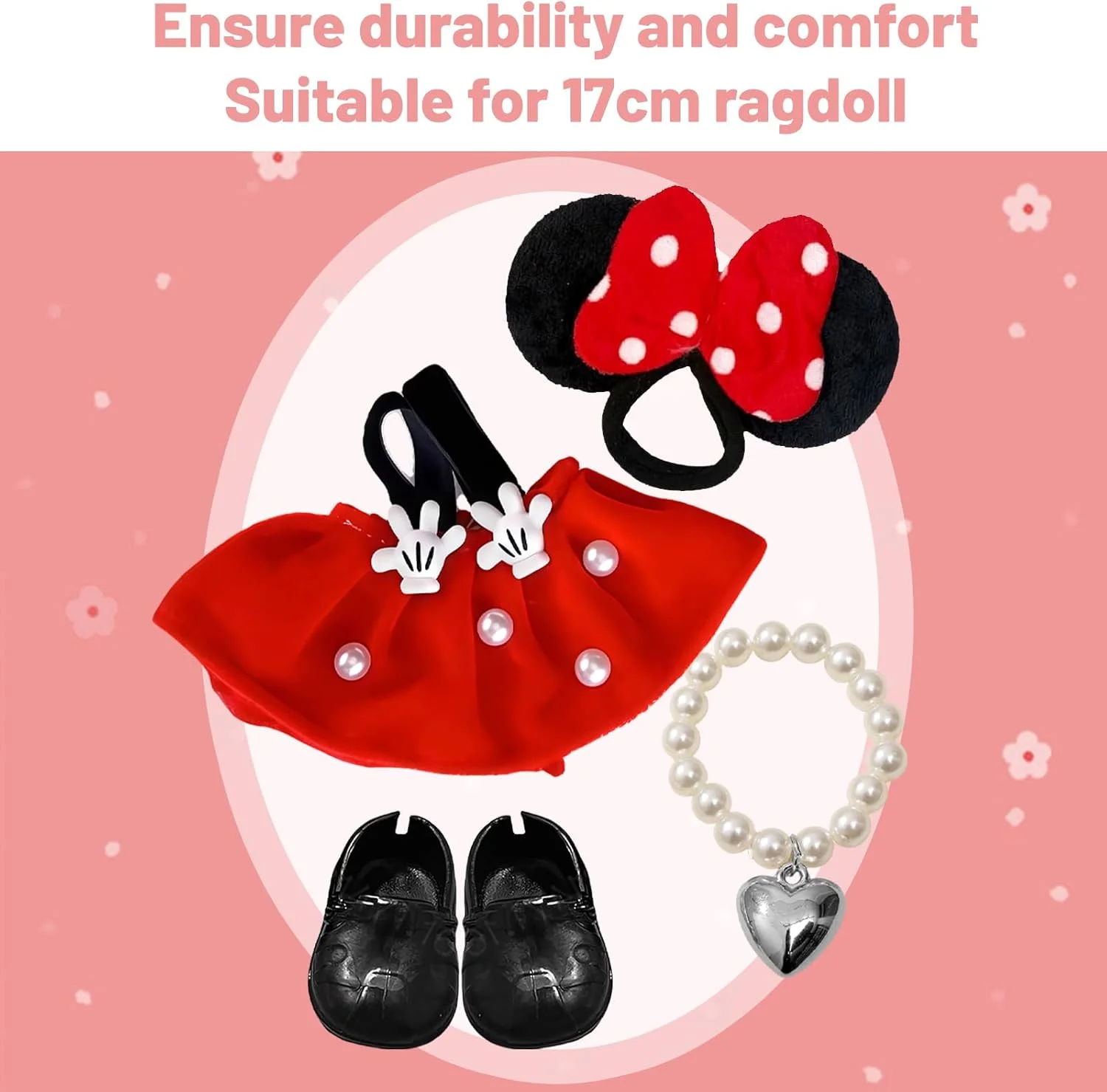 GWAWG ست 4 تکه لباس 17 سانتی متری برای عروسک های 17 سانتی متری، شامل 1 پاپیون، 1 دستبند، 1 لباس و 1 جفت کفش عروسکی