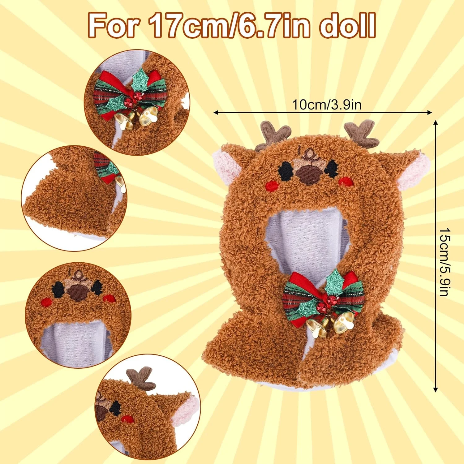 لباس کریسمس برای عروسک های 17 سانتی متری، لباس عروسکی با طرح کارتونی گوزن شمالی زیبا، لوازم جانبی مد و تزئینی برای سرگرمی کریسمس (بدون عروسک)
