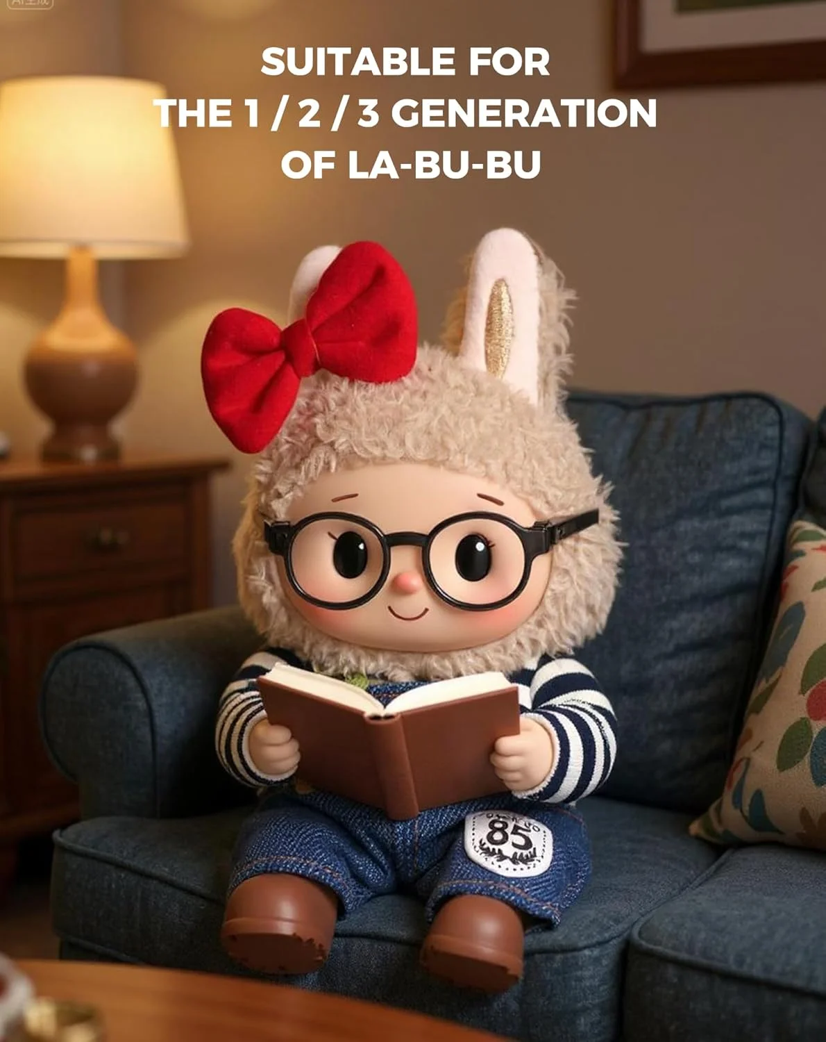 WVSAFV لباس برای عروسک Iabuu با قد 6.69 اینچ، ست لباس ممتاز با لوازم جانبی، ست عروسک بافتنی نرم و شیک (بدون عروسک)، پاپیون قرمز و سرهمی جین