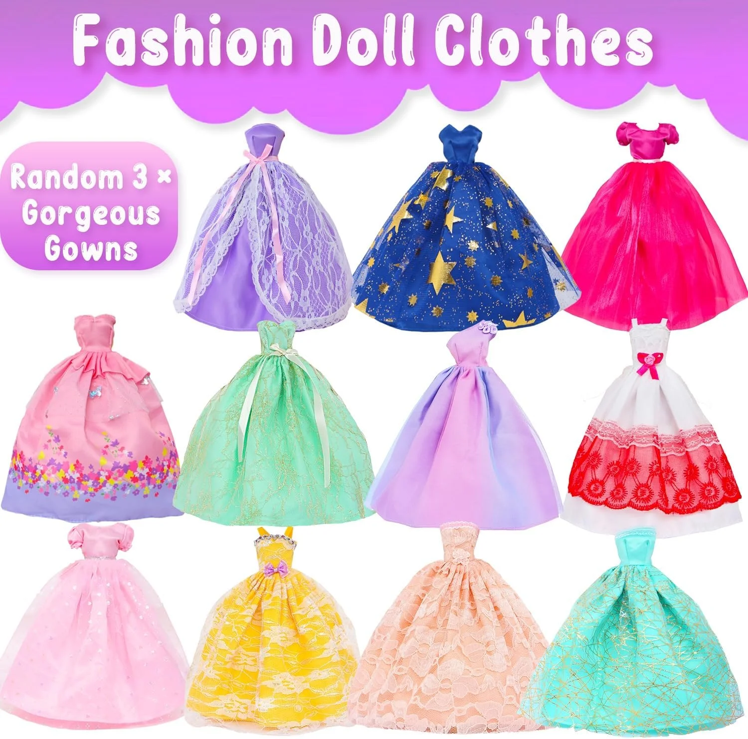 QBPKQY 61 تکه لباس و لوازم جانبی عروسک، 3 لباس عروسی، 10 لباس مد روز، 1 لباس شب، 3 لباس روزمره، شلوار تاپ، 1 لباس شنا، 10 کفش، 10 چوب لباسی، 23 لوازم جانبی برای عروسک دخترانه 11.5 اینچی (بدون عروسک)