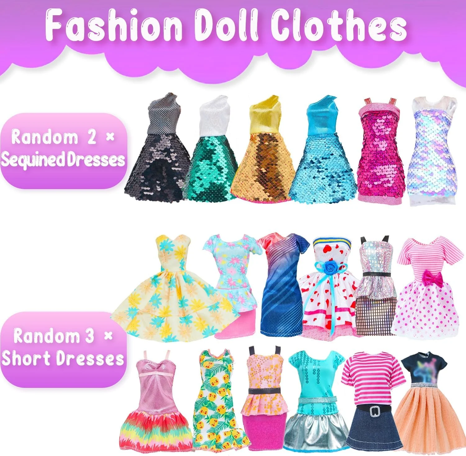 QBPKQY 61 تکه لباس و لوازم جانبی عروسک، 3 لباس عروسی، 10 لباس مد روز، 1 لباس شب، 3 لباس روزمره، شلوار تاپ، 1 لباس شنا، 10 کفش، 10 چوب لباسی، 23 لوازم جانبی برای عروسک دخترانه 11.5 اینچی (بدون عروسک)