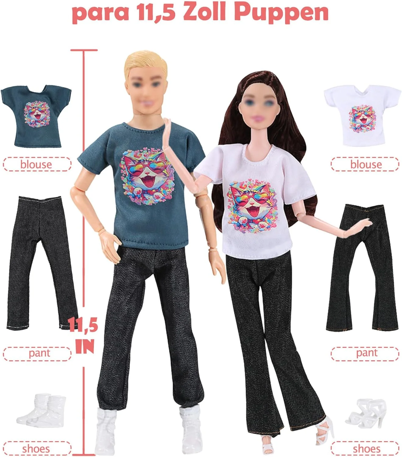 والنبایلی 15 تکه لباس و لوازم جانبی مد عروسک، ست لباس عروسک 30 سانتی متری شامل 2 جفت لباس، 2 جفت کفش، 2 جفت شلوار، 1 ست لوازم جانبی حیوانات خانگی برای عروسک های دخترانه و پسرانه 11.5 اینچی