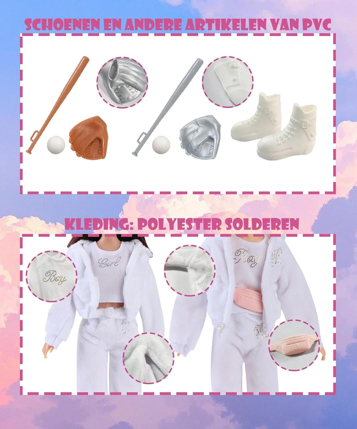 والنبایلی 16 تکه لباس عروسک لوازم جانبی عروسک 30 سانتی متری ست لباس ورزشی 2 ست لباس، کلاه، کفش، کیف، 2 ست بیسبال برای لباس عروسک های 11.5 اینچی دخترانه (عروسک شامل نمی شود)