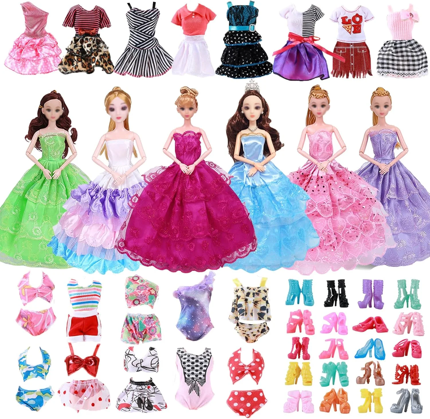 لباس عروسک Carreuty 36 تکه سازگار با باربی 11.5 اینچی، 10 لباس غیر رسمی، 3 لباس مجلسی، 3 مایو عروسک، 20 کفش، به صورت تصادفی برای هدیه تولد دخترانه