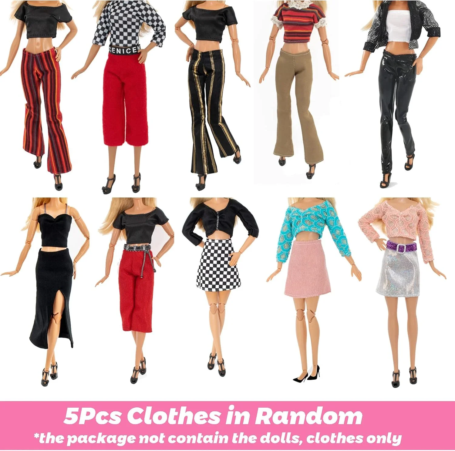 کاروتی 20 تکه لباس و لوازم جانبی عروسک سازگار با باربی، لوازم جانبی عروسک شامل 5 بلوز، 5 شلوار، 10 کفش برای هدیه تولد دختران، عروسک 11.5 اینچی، به صورت تصادفی