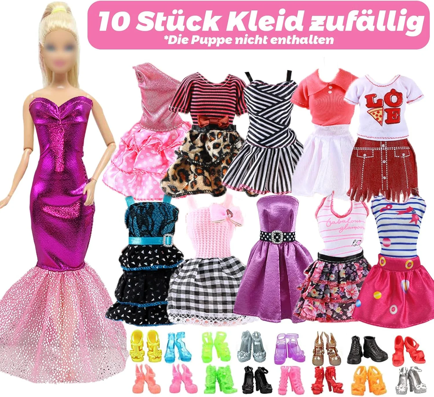 مجموعه 49 تکه لباس عروسک باربی Carreuty، شامل 11 لباس + 20 جفت کفش + 5 زنجیر + 5 چوب لباسی + 1 عینک + 7 ست آرایشی مو، لباس های زیورآلات برای عروسک های دخترانه 11.5 اینچی