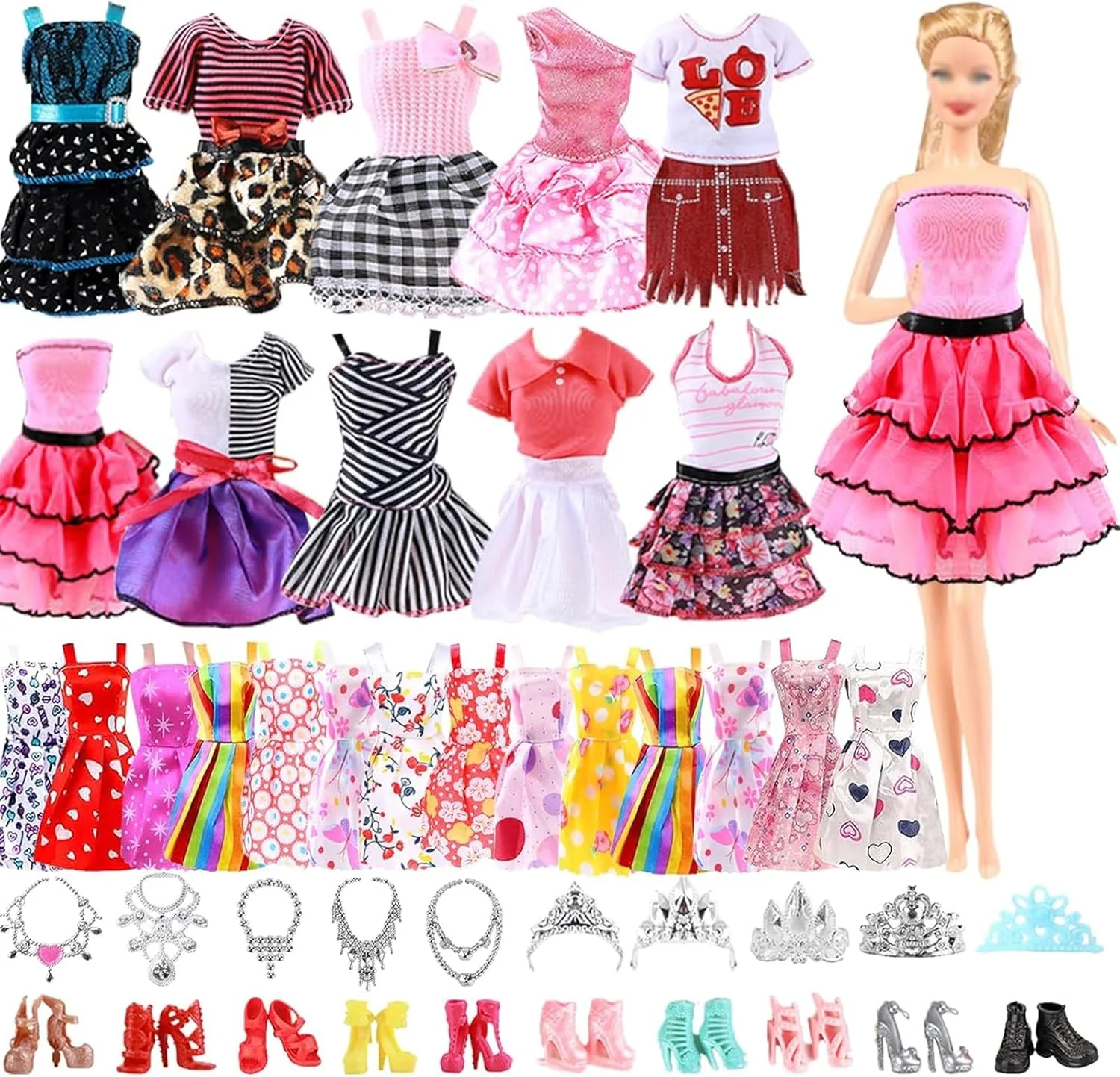 مجموعه 43 عددی لباس و لوازم جانبی عروسک Carreuty سازگار با عروسک باربی، شامل 10 لباس ساسون دار، 3 لباس مد روز، 20 عدد کفش، 10 لوازم جانبی برای عروسک 11.5 اینچی، هدیه تولد و عید پاک دخترانه، به صورت تصادفی
