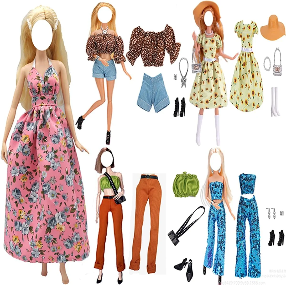 لباس عروسک، 5 ست لباس زمستانی شامل پیراهن، شلوار، بادگیر و کلاه برای عروسک های 11.5 اینچی، لوازم جانبی با استایل تصادفی (D)