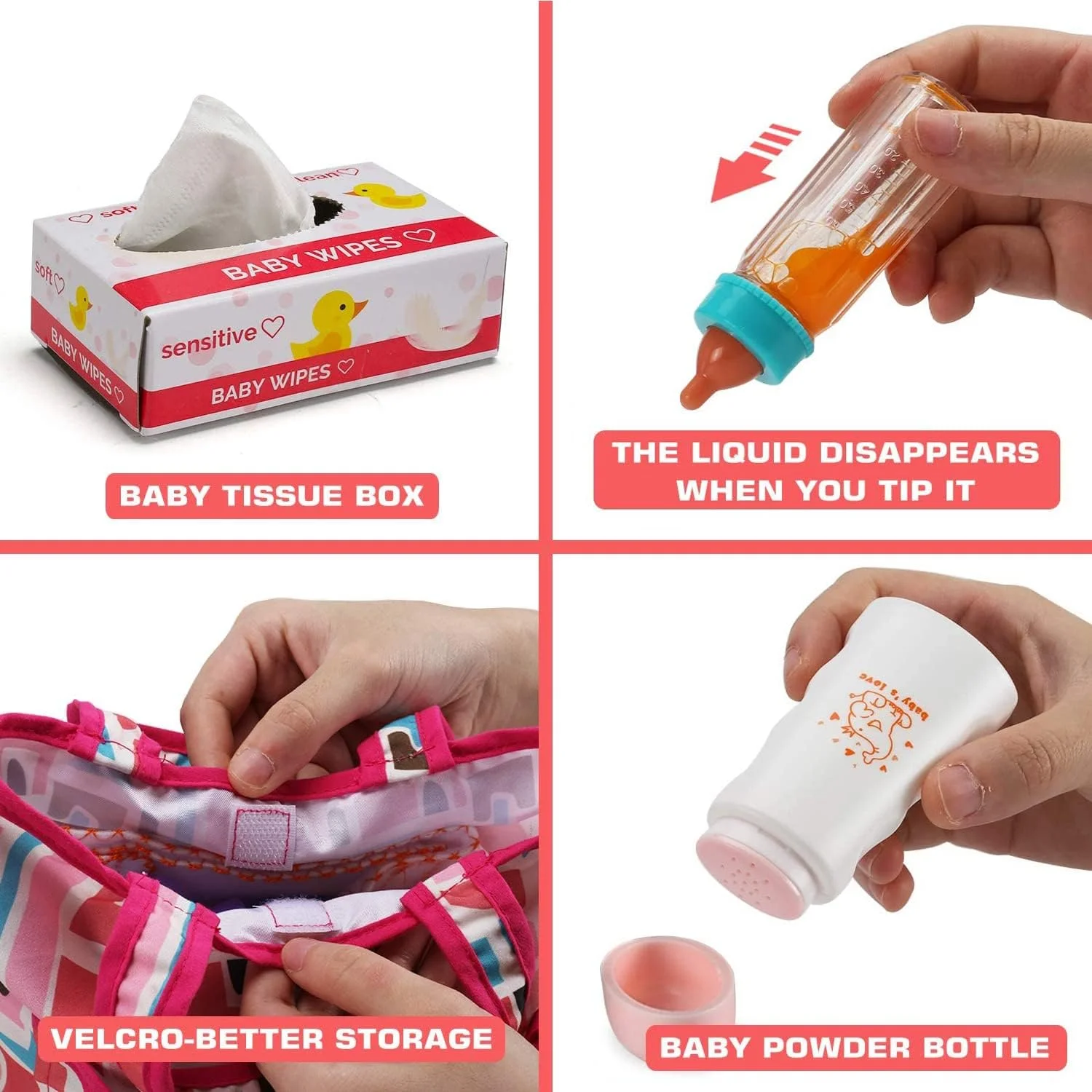 YeoNational&Toys ست لوازم جانبی 13 تکه عروسک نوزاد، کیت غذا دادن و نظافت با کیف پوشک، پوشک عروسک، شیشه جادویی، زیرانداز تعویض، ایده آل برای دختران کوچک و ایفای نقش، تولد