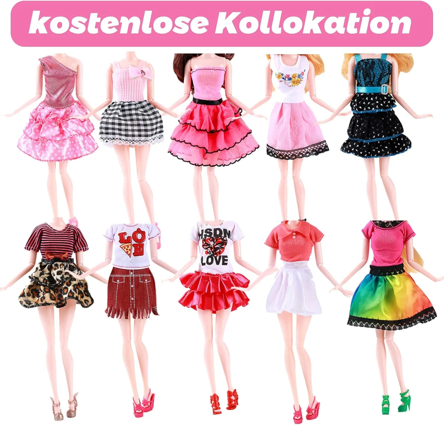 مجموعه 49 تکه لباس عروسک باربی Carreuty، شامل 11 لباس + 20 جفت کفش + 5 زنجیر + 5 چوب لباسی + 1 عینک + 7 ست آرایشی مو، لباس های زیورآلات برای عروسک های دخترانه 11.5 اینچی