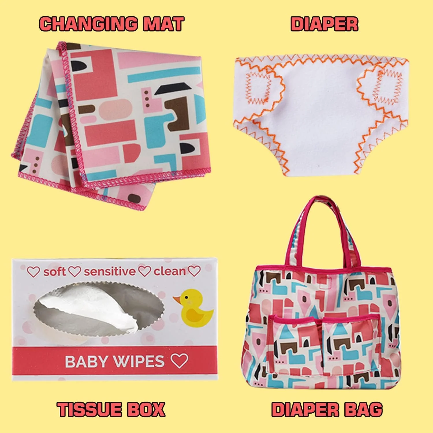 YeoNational&Toys ست لوازم جانبی 13 تکه عروسک نوزاد، کیت غذا دادن و نظافت با کیف پوشک، پوشک عروسک، شیشه جادویی، زیرانداز تعویض، ایده آل برای دختران کوچک و ایفای نقش، تولد