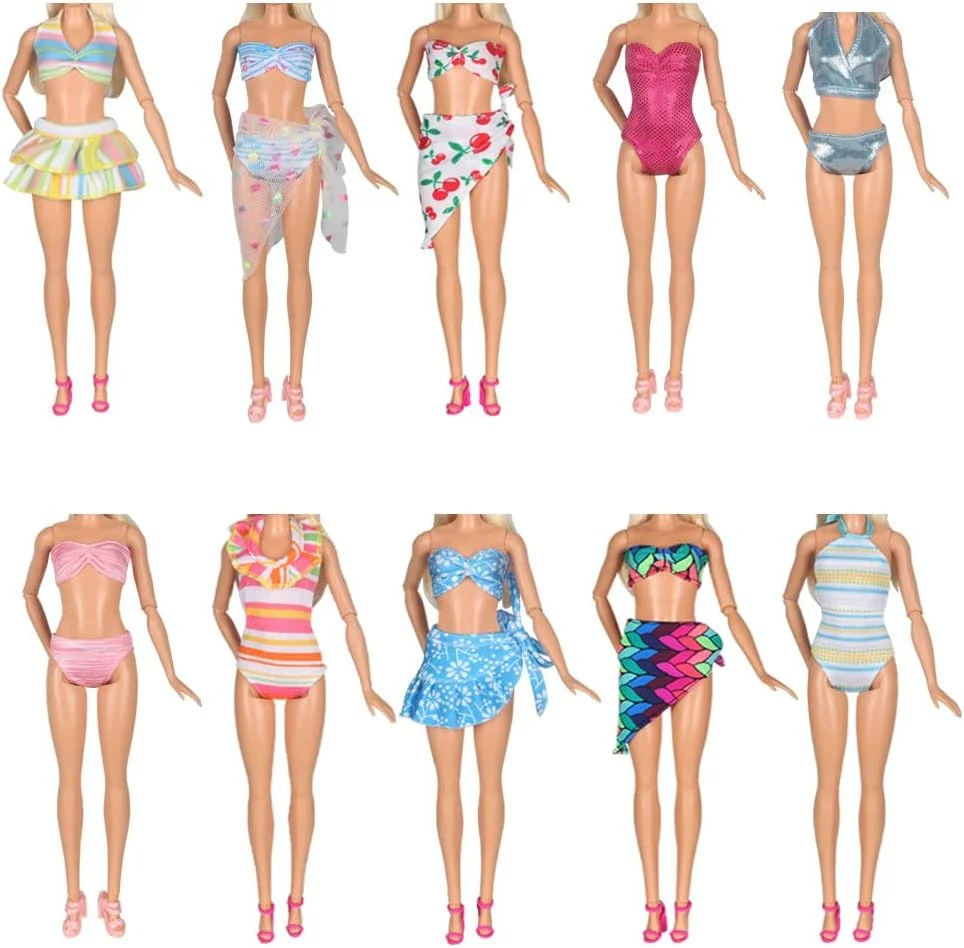 Tanosy 5 ست لباس شنای عروسکی، مایو، لباس ساحلی، بیکینی برای عروسک های دخترانه 11.5 اینچی