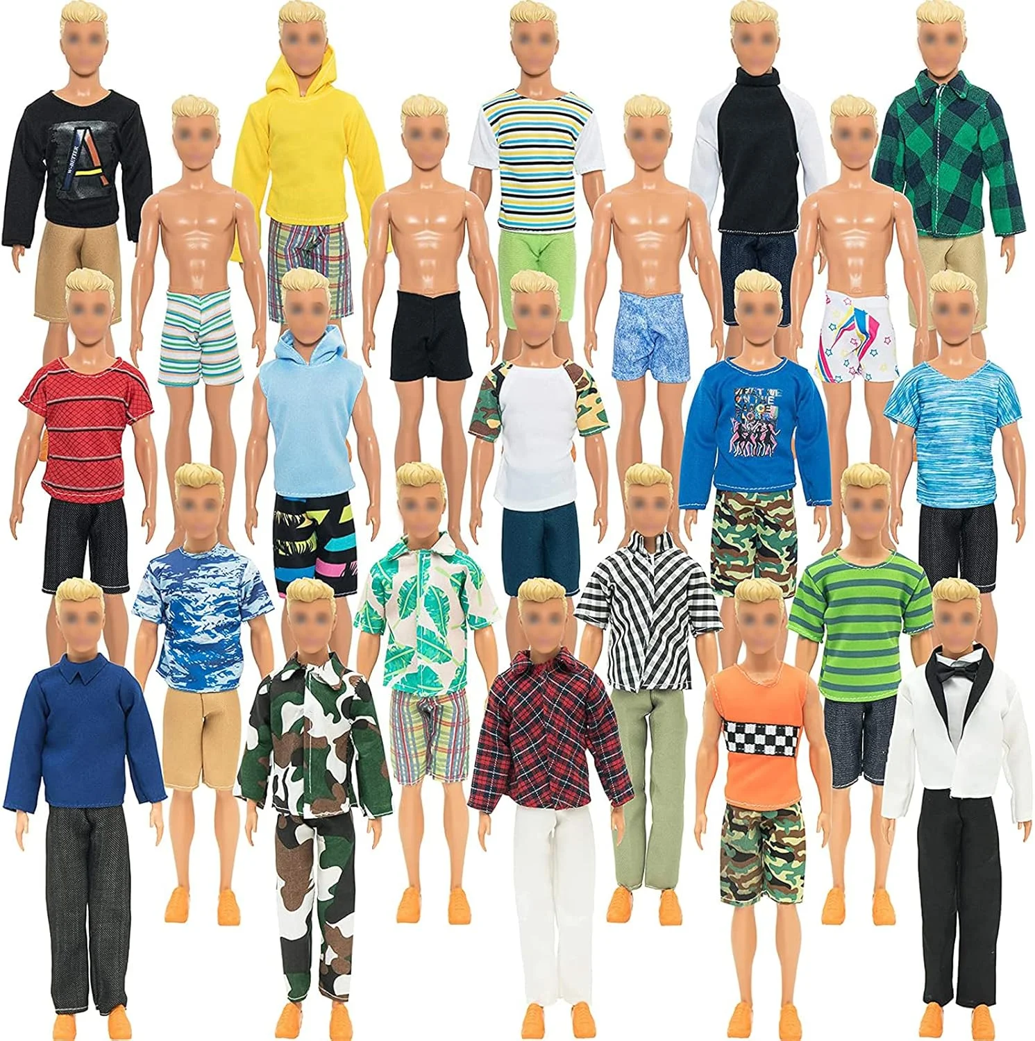 SOTOGO 42 تکه لباس عروسک پسرانه برای عروسک 12 اینچی شامل 19 ست لباس عروسک، لباس های غیر رسمی، لباس های شغلی، کت، شلوار و 4 شورت ساحلی