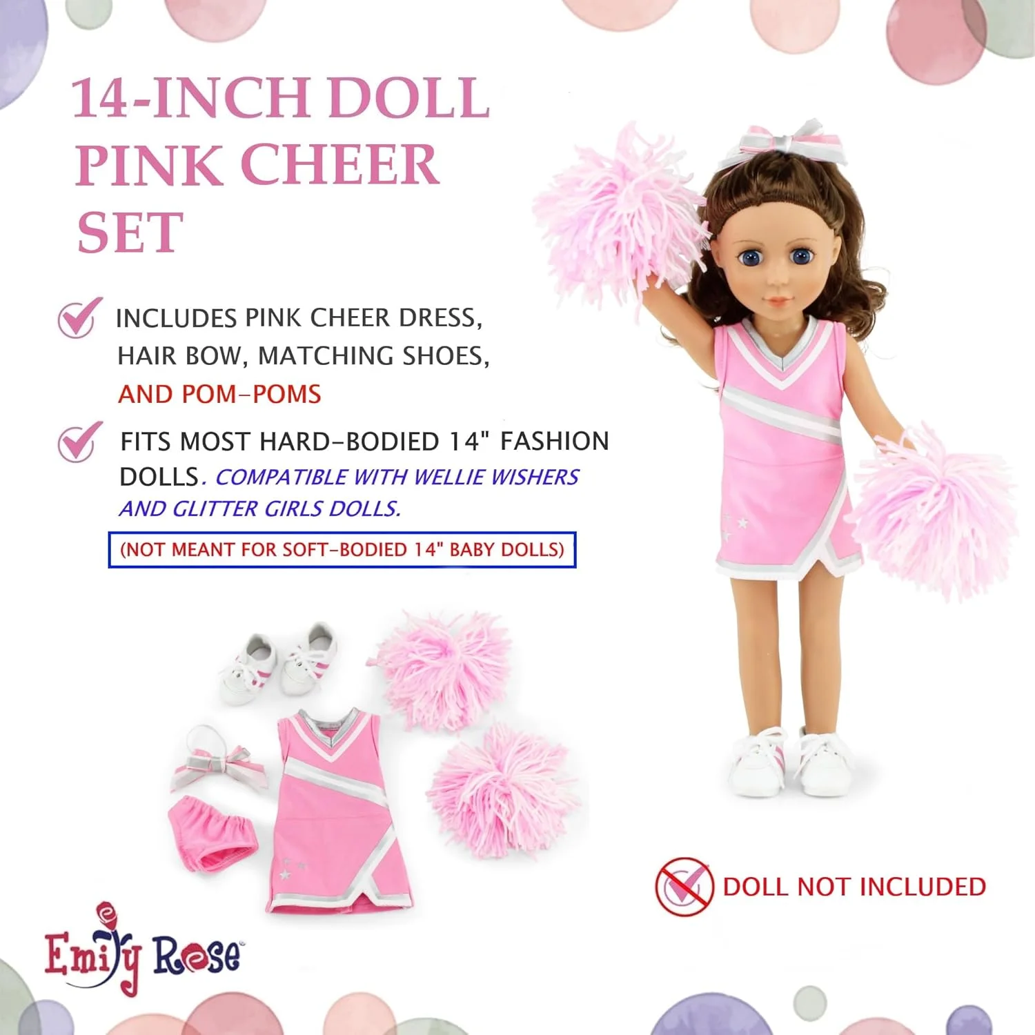 لباس عروسک 14 اینچی امیلی رز | لباس تشویق کننده صورتی، شامل پوم پوم، شورت، کش مو و کفش | سازگار با عروسک های 14 اینچی امریکن گرل ولی ویشرز و عروسک های مشابه لباس عروسک 14 اینچی امیلی رز | لباس تشویق کننده صورتی، شامل پوم پوم، شورت، کش مو و کفش | سازگار با عروسک های 14 اینچی امریکن گرل ولی ویشرز و عروسک های مشابه