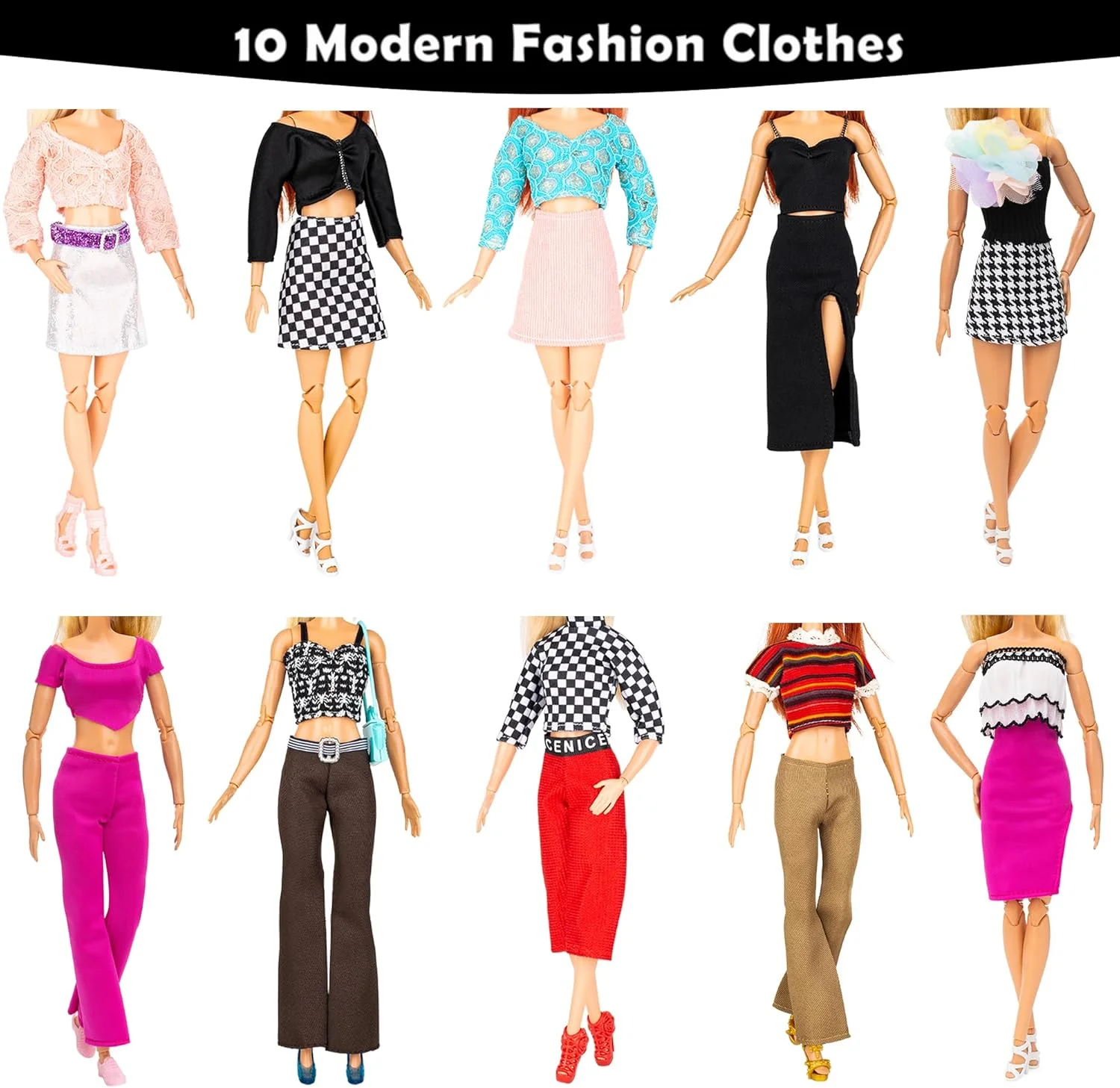 ست هدیه 39 تکه لباس و لوازم جانبی مدرن جدید Keysse 2023 - شامل 10 ست لباس سری مدرن شامل 5 پیراهن، 5 تاپ، 5 شلوار و 3 مایو، 22 لوازم جانبی