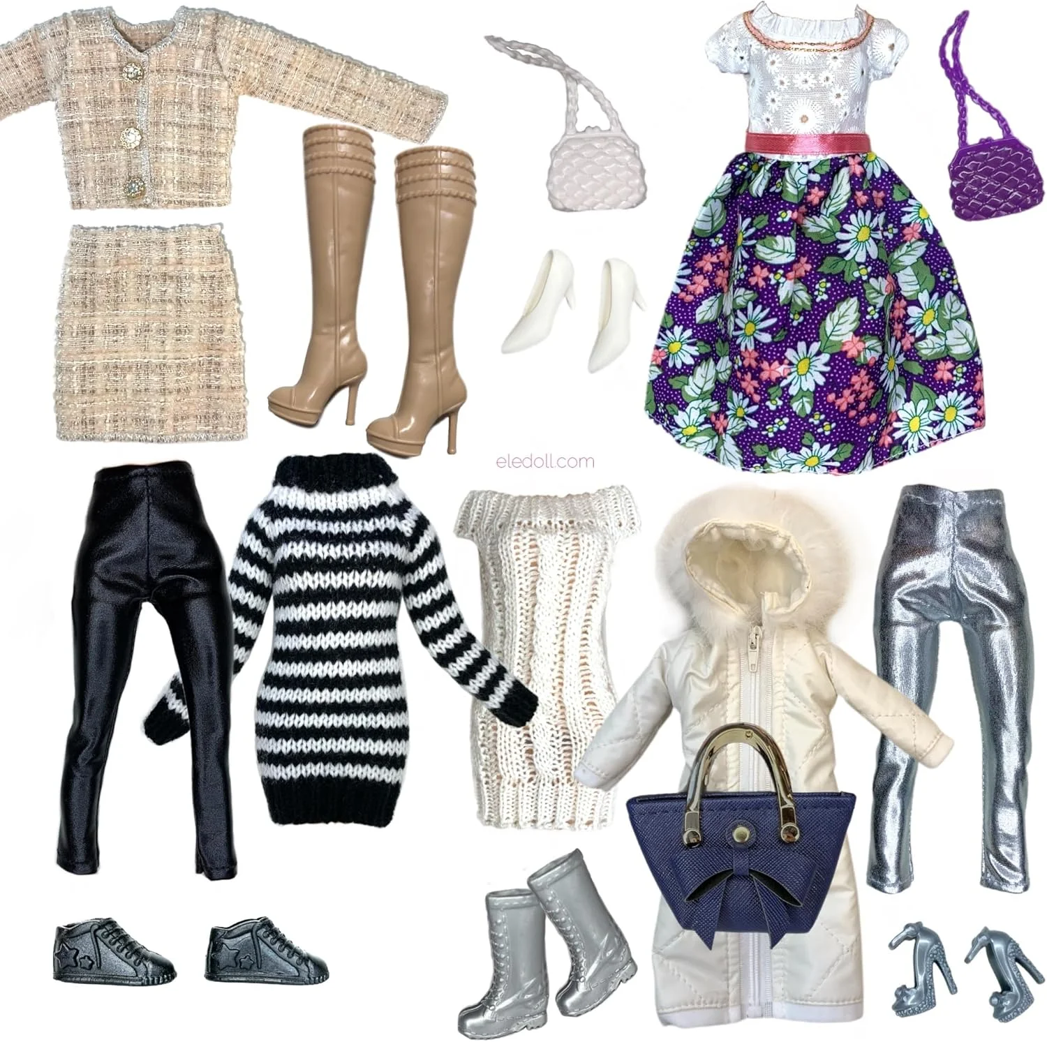 بسته لباس فشن لوکس Eledoll برای عروسک های فشن 11.5 اینچی - 12 اینچی، ست شیک چهار فصل