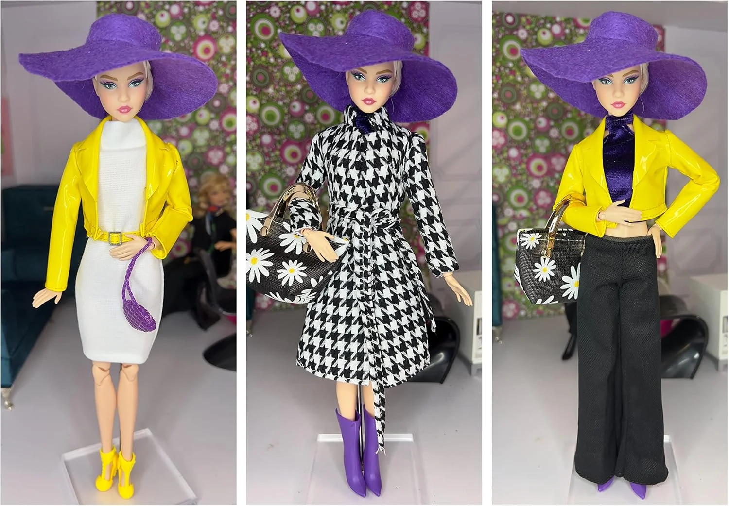 لباس عروسک Eledoll، بسته مد لوکس Boss Lady برای عروسک فشن 12 اینچی، زرد بنفش