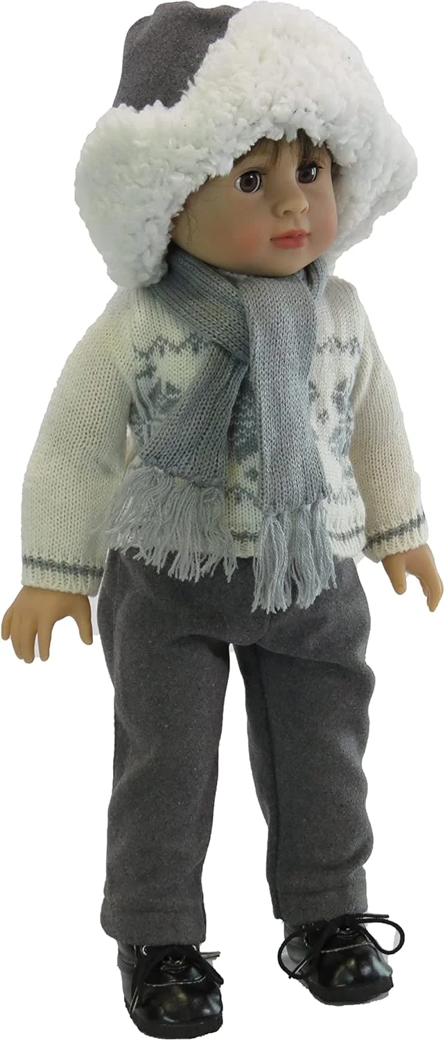 ست ژاکت زمستانی خاکستری پسرانه American Fashion World برای عروسک های 18 اینچی | 4 تکه | کیفیت عالی و طراحی مد روز | لباس عروسک | مد لباس برای عروسک ها برای مارک های محبوب