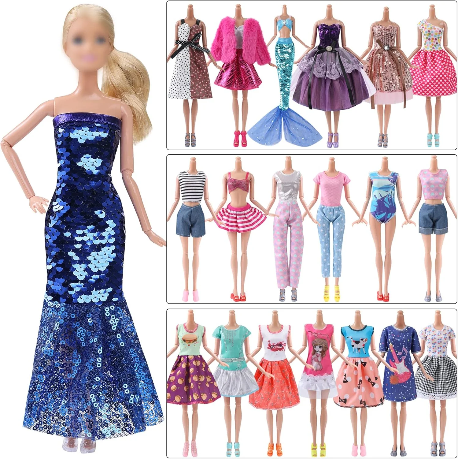 لباس و لوازم جانبی عروسک 11.5 اینچی Lady Cat، بسته بندی جعبه ای با استایل تصویری 20 لباس و 20 کفش، مناسب برای هدیه به دختران کوچک. (عروسک شامل نمی شود)