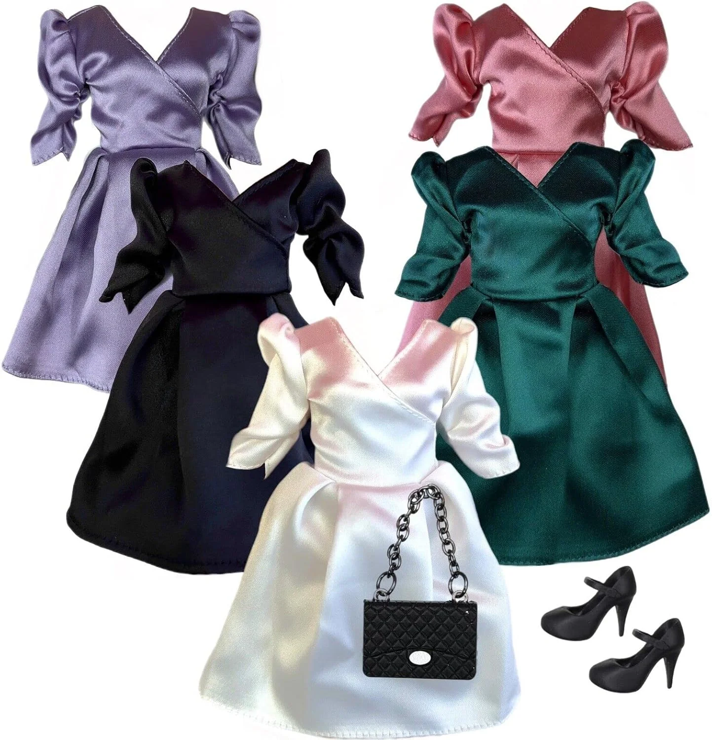 مجموعه لباس های مجلسی Eledoll برای عروسک های فشن 30 سانتی متری، جشن ساتن، 5 عدد لباس مناسب برای عروسک های سایز بزرگ