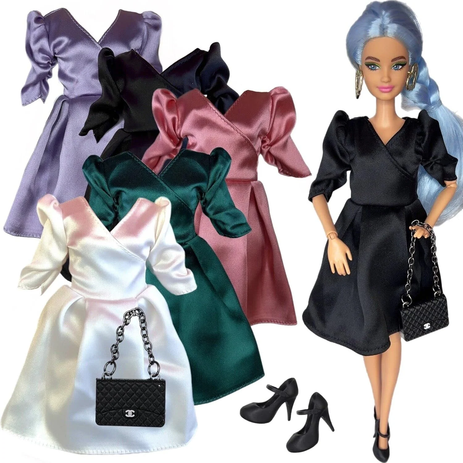 مجموعه لباس های مجلسی Eledoll برای عروسک های فشن 30 سانتی متری، جشن ساتن، 5 عدد لباس مناسب برای عروسک های سایز بزرگ