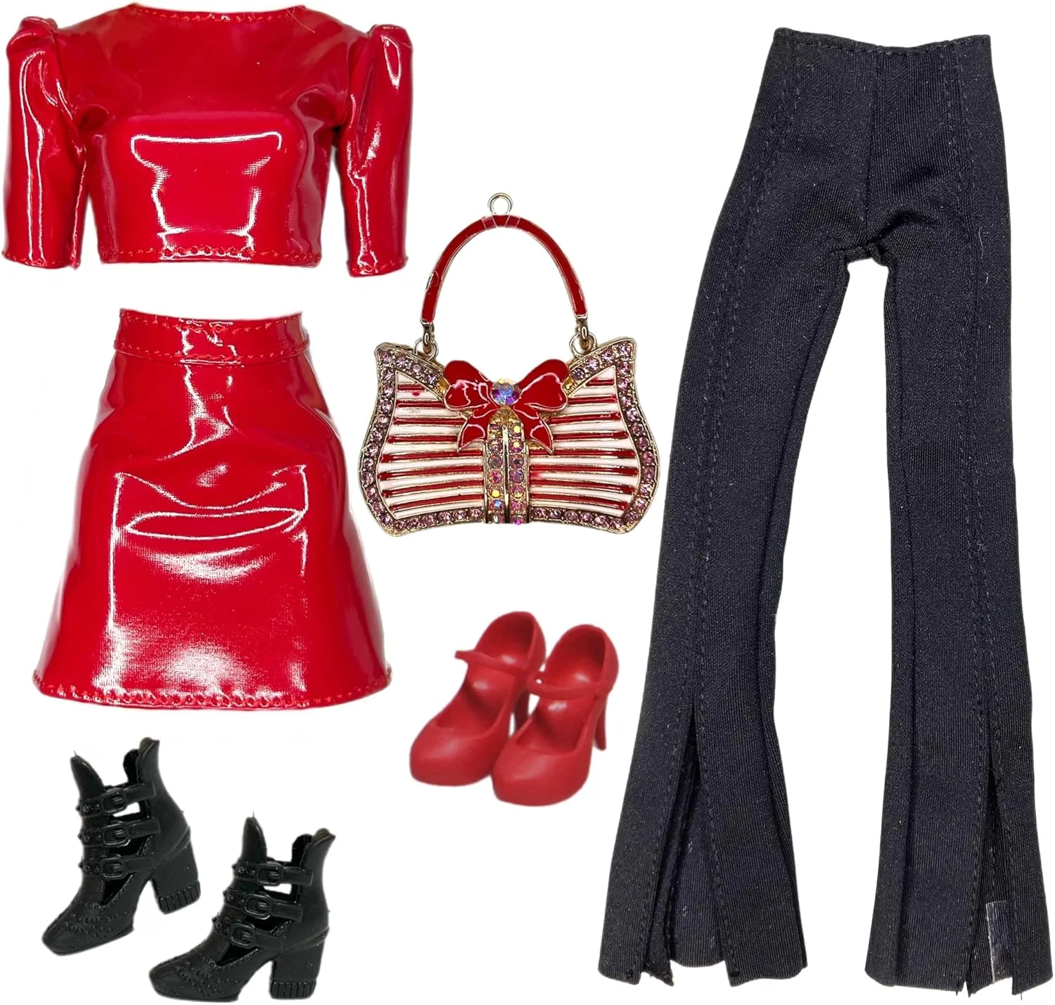 ست لباس فشن لوکس Eledoll برای عروسک فشن 12 اینچی - طرح کاردینال قرمز